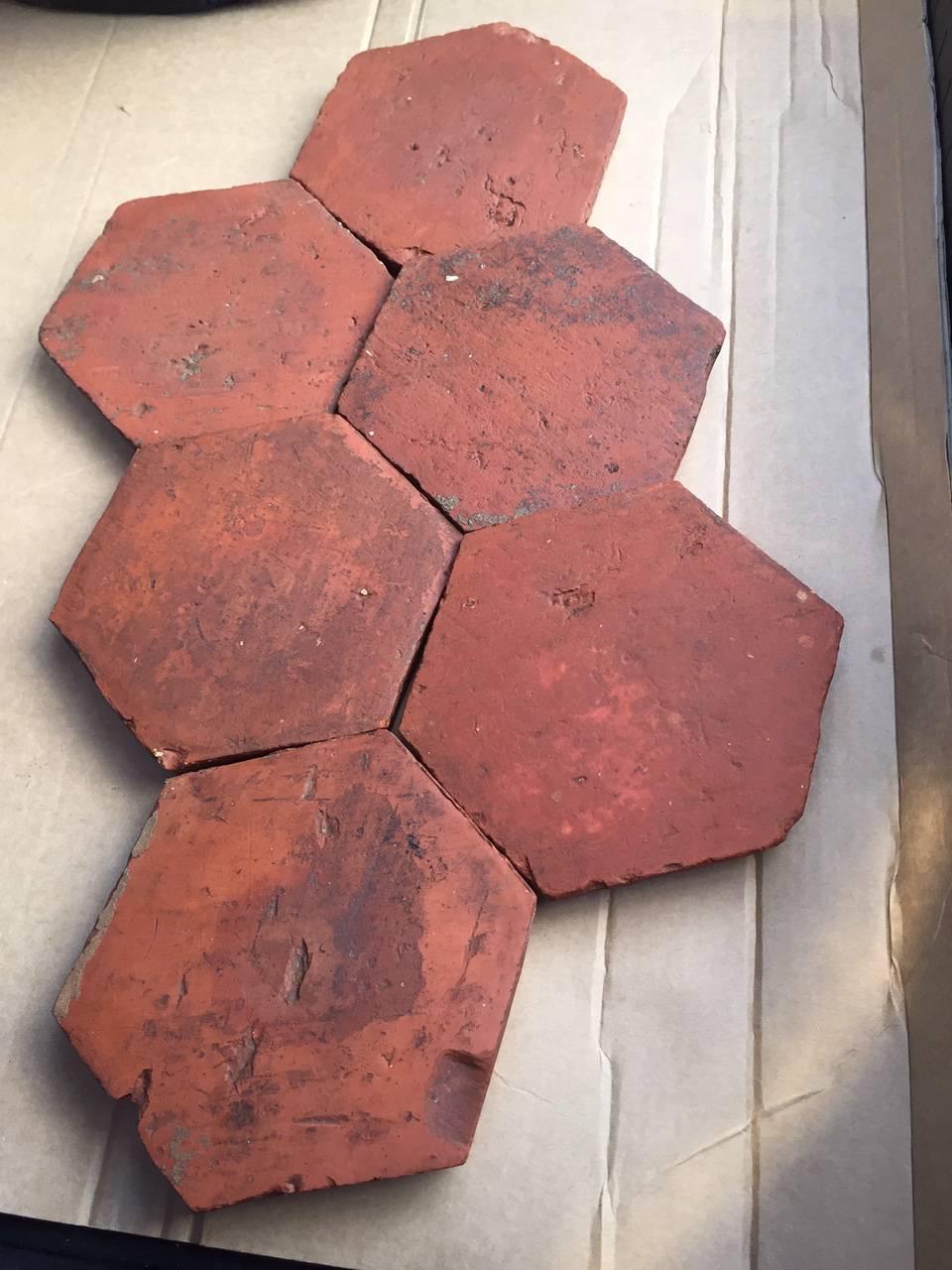 18th Century and Earlier French Antique Hexagon Terracotta Flooring, 18th Century, France. For Sale