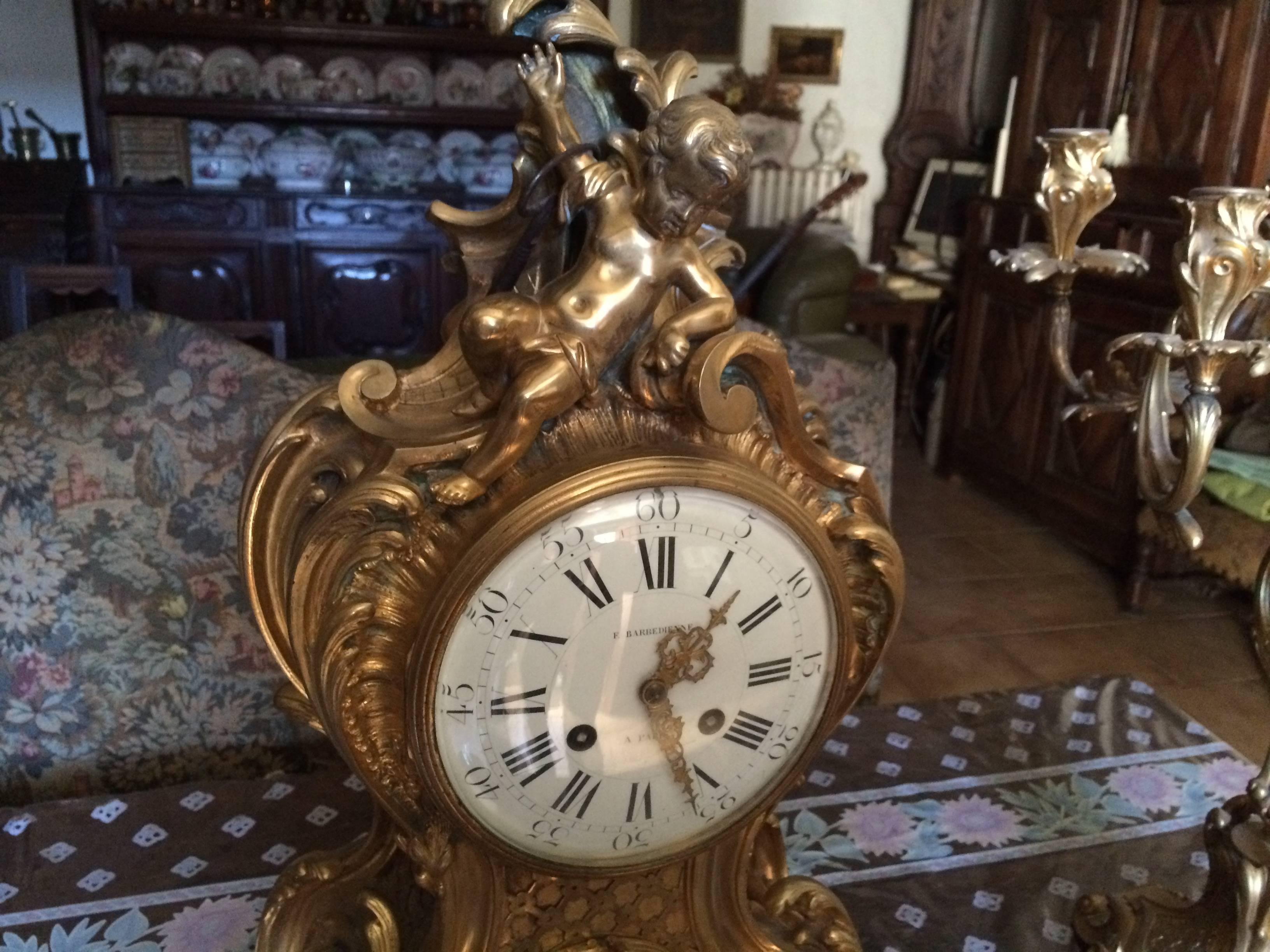 Rare Solid Gold Bronze Clock Candelabra Barbedienne Signed, Paris France For Sale 1
