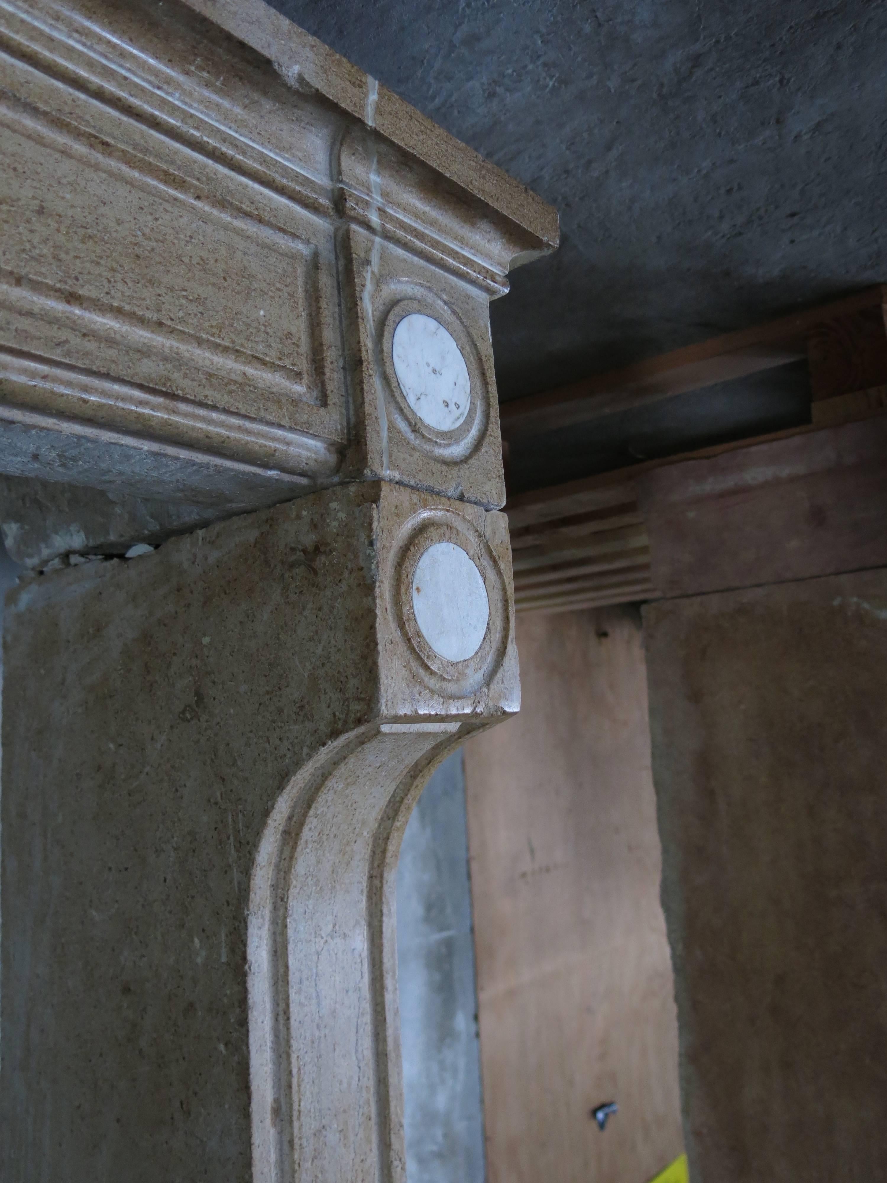 Hand-Carved Contemporary French Antique Fireplace in Hard-Stone from Burgundy, France, 1800s For Sale