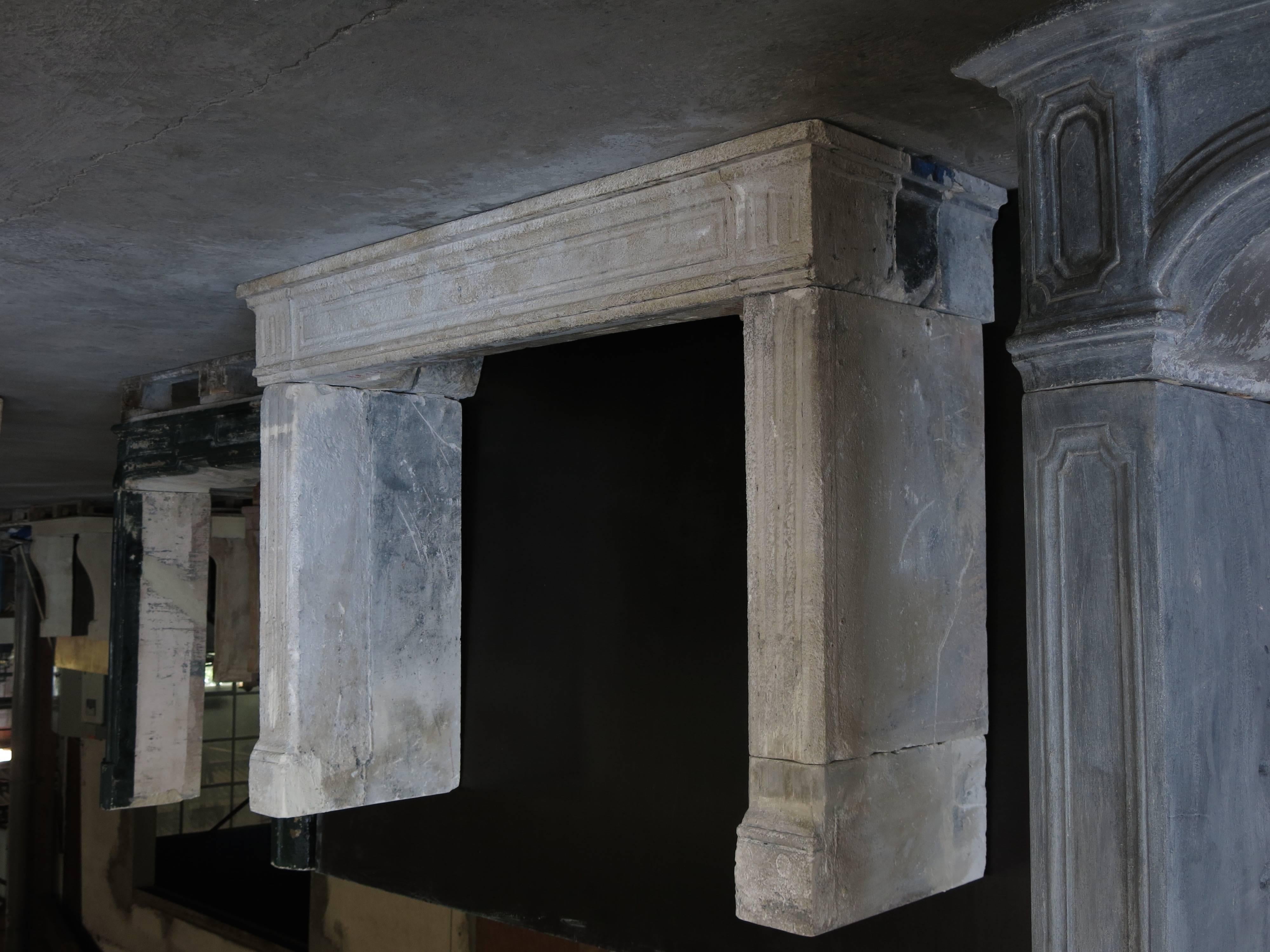 Hand-Carved Original French Louis XVI Period Limestone Fireplace, circa 1790s, France For Sale