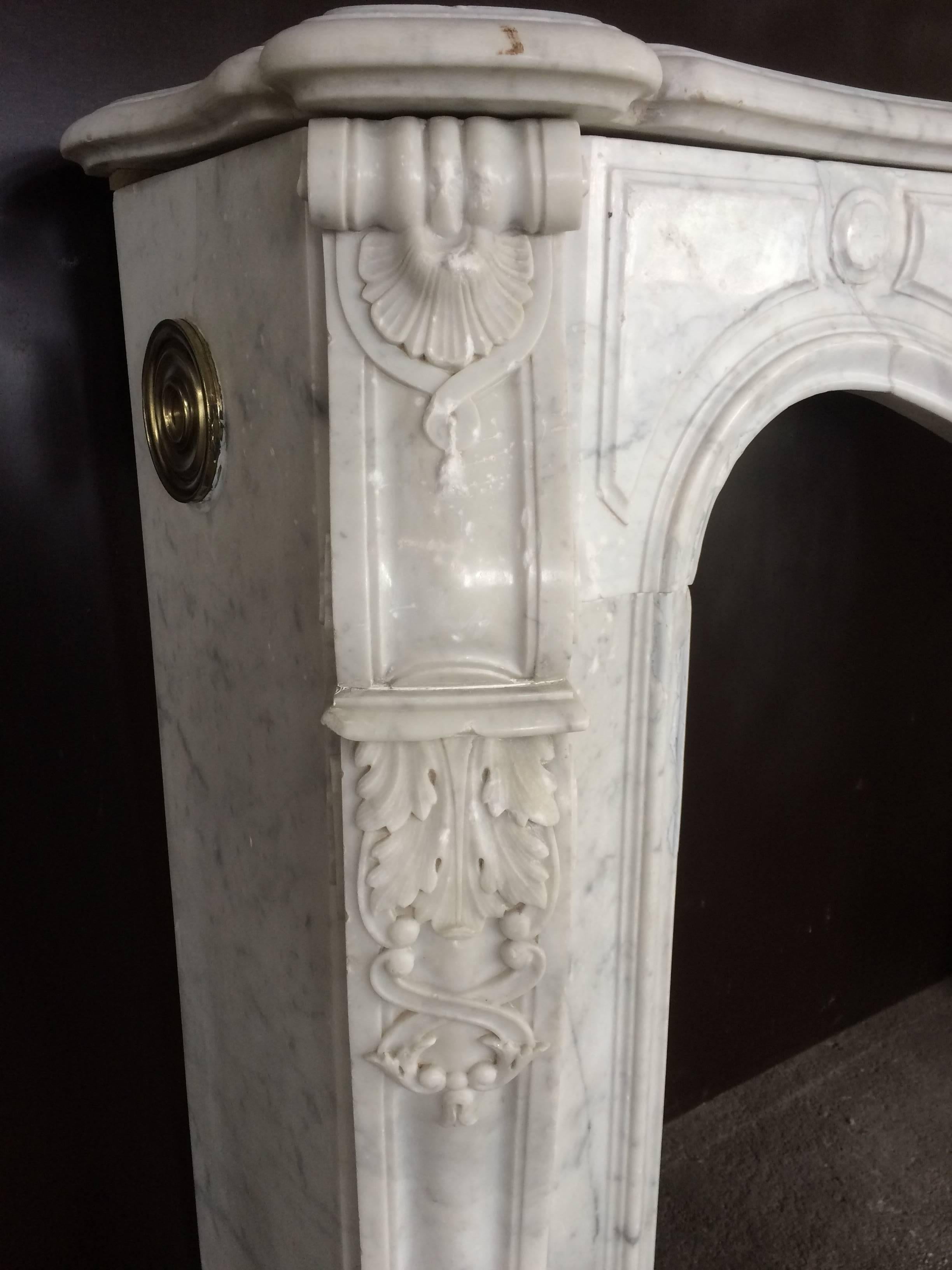 19th Century Antique Marble Fireplace White Carrera Exceptional Quality France, 19th C For Sale