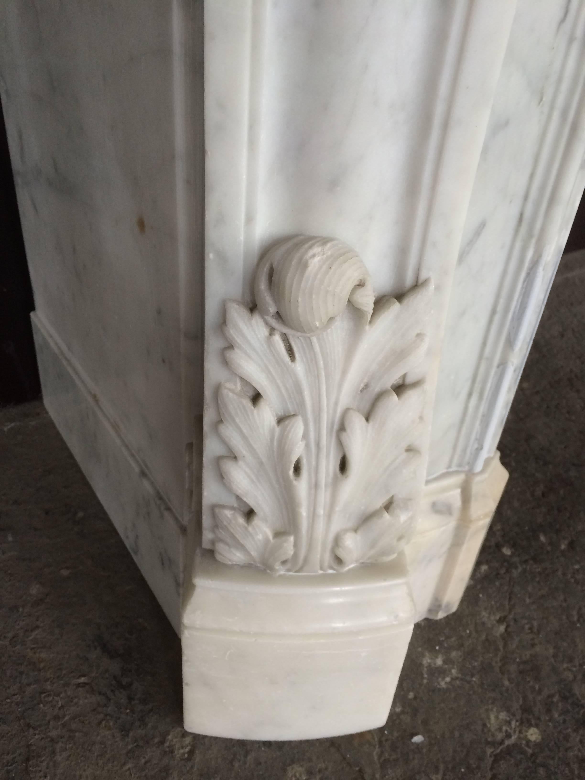 French Antique Marble Fireplace White Carrera Exceptional Quality France, 19th C For Sale