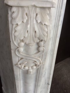 Antique Marble Fireplace White Carrera Exceptional Quality France, 19th C