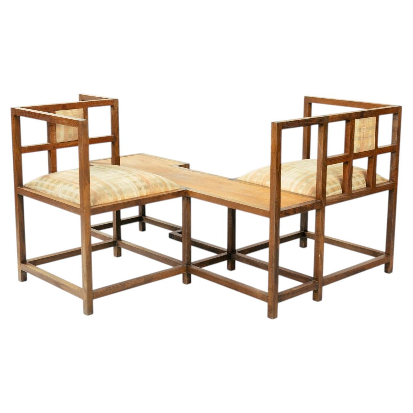 Art Deco inspired unique tete-a-tete conversation sofa bench, loveseat 1980