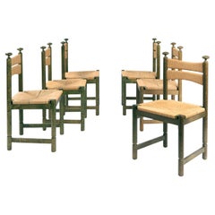 6 Odessa Dining Chairs, green Birchwood, Danish Cord, by Asko Denmark 1970s