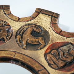 Spanish Zodiac Sunburst Mirror with Red Giltwood Carved Frame, Arnolfini, 1950s