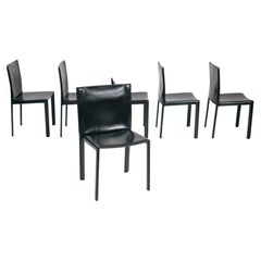 Vintage black Enrico Pellizzoni, Leather 'Pasqualina' dining chairs, set of 6