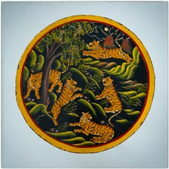 Hand-Painted Tiger Children's Garden Seating Set, India, Circa 1980s