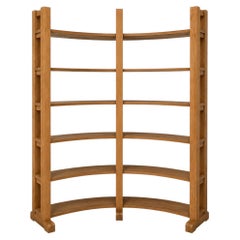 freestanding demi-lune bookrack in full grain oak or display cabinet, 1970s