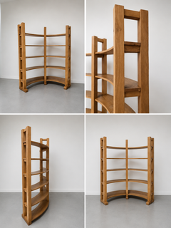 freestanding demi-lune bookrack in full grain oak or display cabinet, 1970s