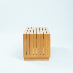 architectural elm wooden slat bench, Dutch design, attr. Ruudjan Kokke, 1980s