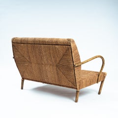 Banc bas japonais du milieu du siècle, en corde et bambou, tissé à la main, 1970