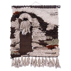 Vintage handwoven wool tapestry of a landscape, 1970s