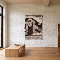 Vintage handwoven wool tapestry of a landscape, 1970s