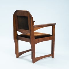 Art-Déco-Sessel aus Eiche mit originaler Samtpolsterung, Niederlande, 1920er–1930er Jahre