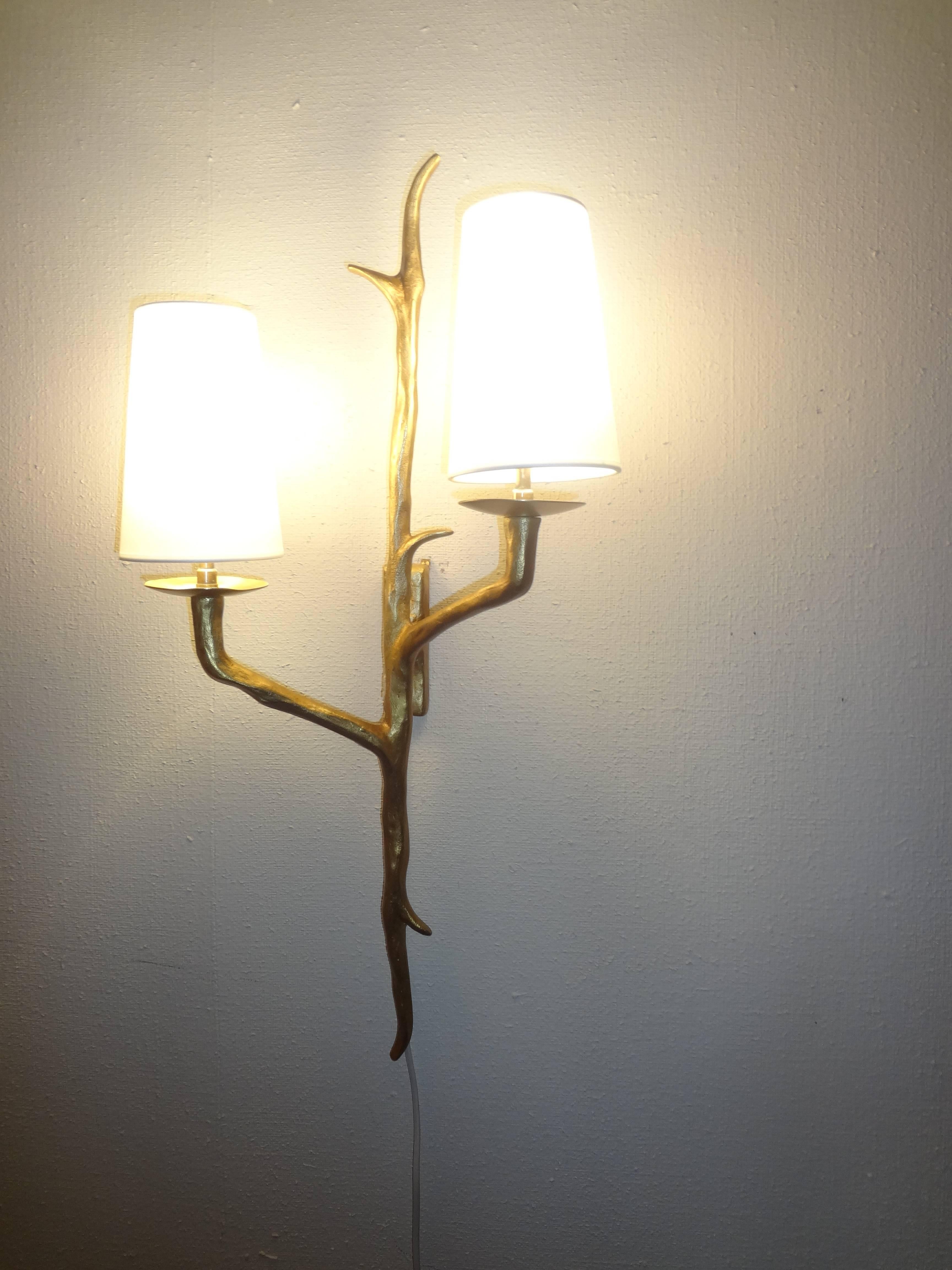 Mid-Century Modern Pair of Bronze Wall Sconces by Maison Arlus, France, 1950s