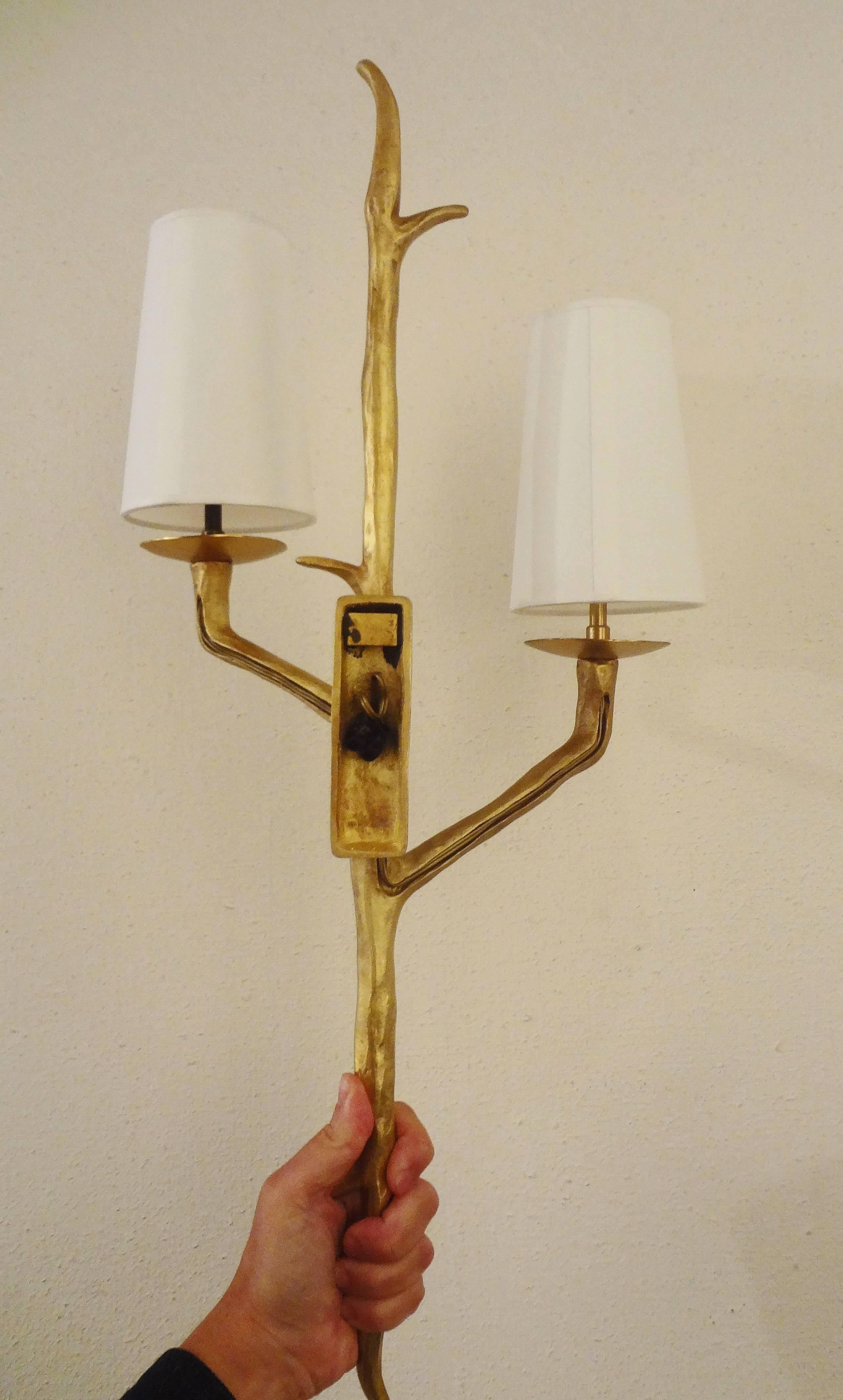 French Pair of Bronze Wall Sconces by Maison Arlus, France, 1950s