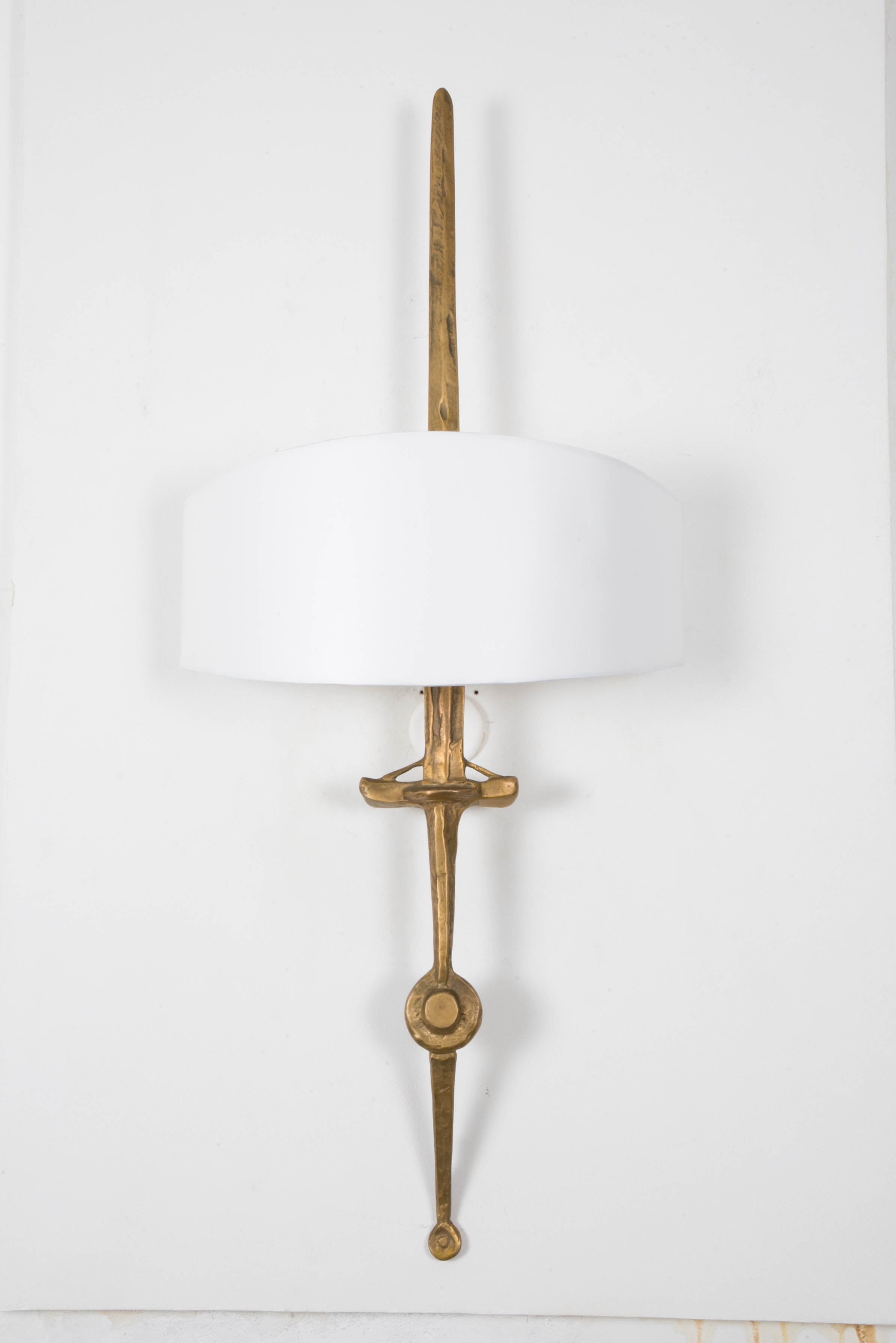 Pair of Gilt Bronze Wall Lights Called "Sword, " 1958-1960 by F. Agostini