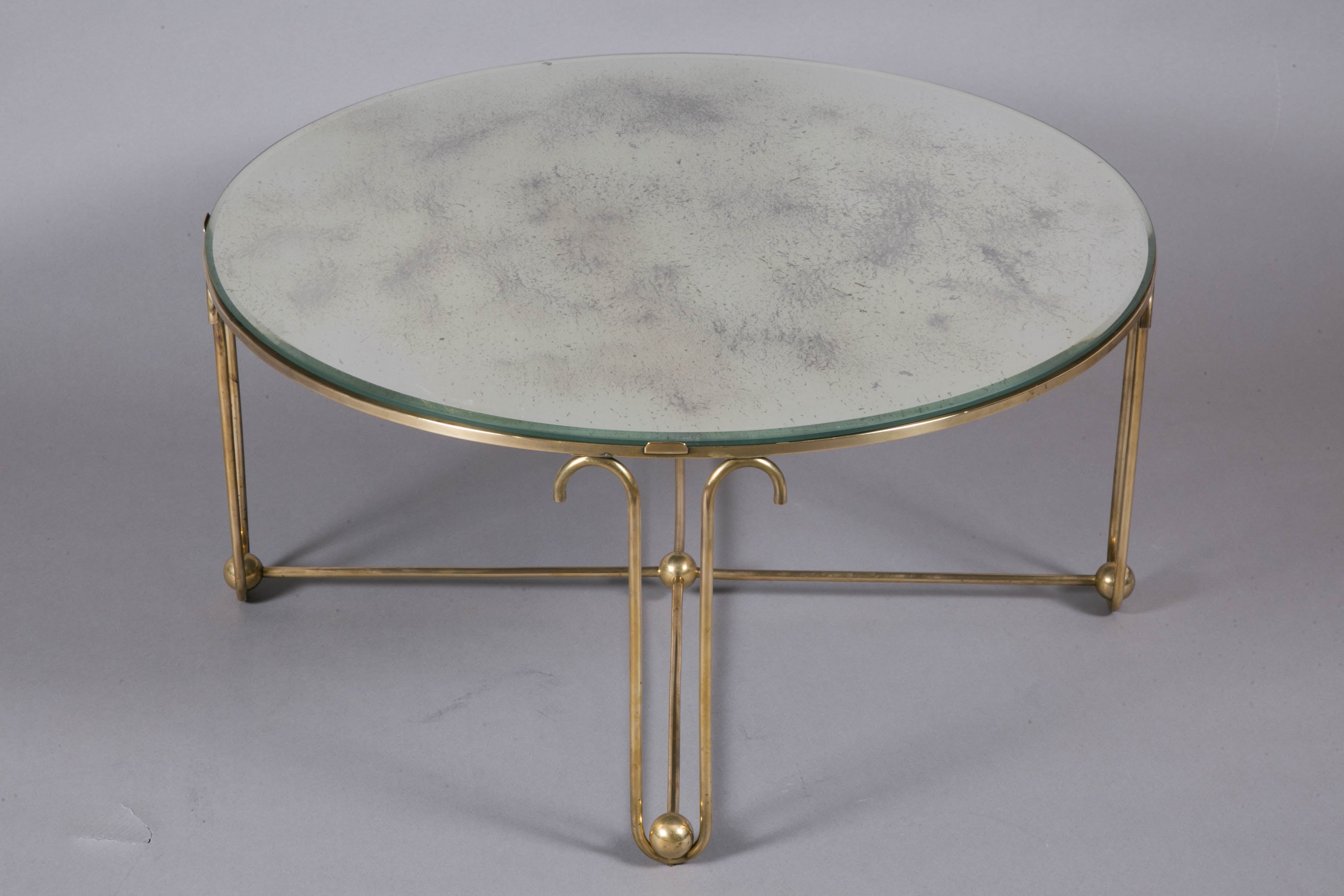 Gilt Brass Coffee Table with Nesting Tables by Jean Royère, 1950s