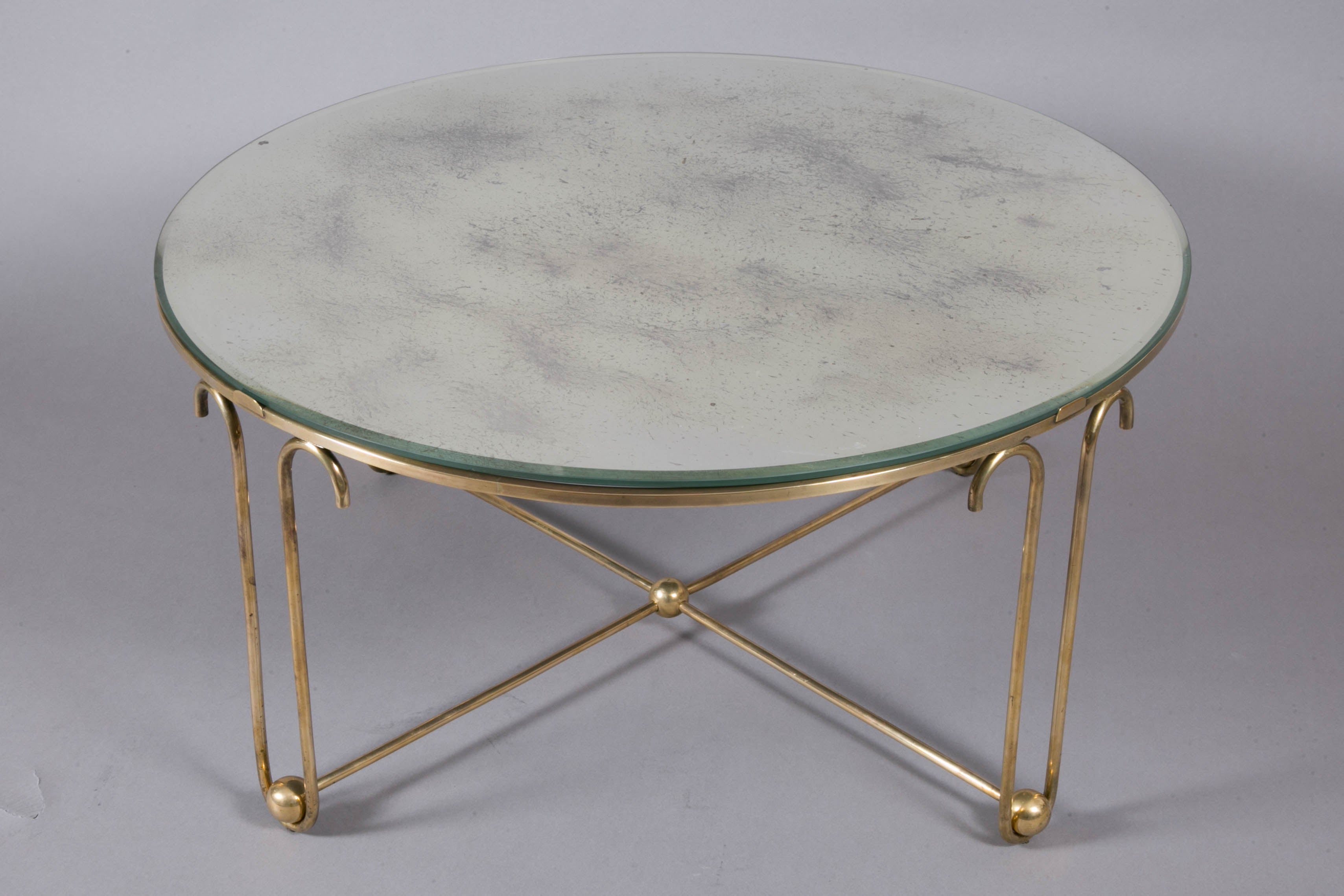 Mid-20th Century Brass Coffee Table with Nesting Tables by Jean Royère, 1950s