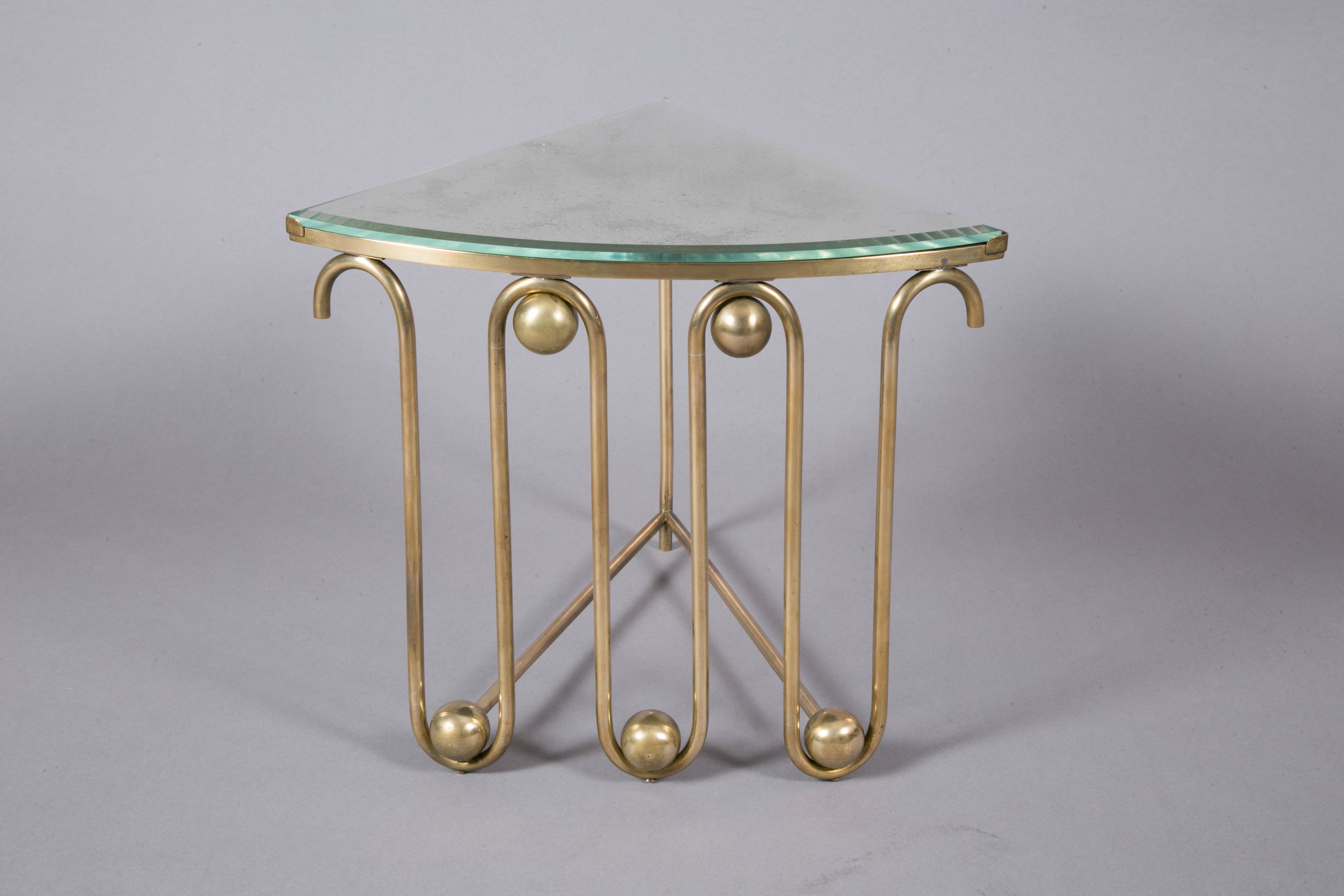 Brass Coffee Table with Nesting Tables by Jean Royère, 1950s 3