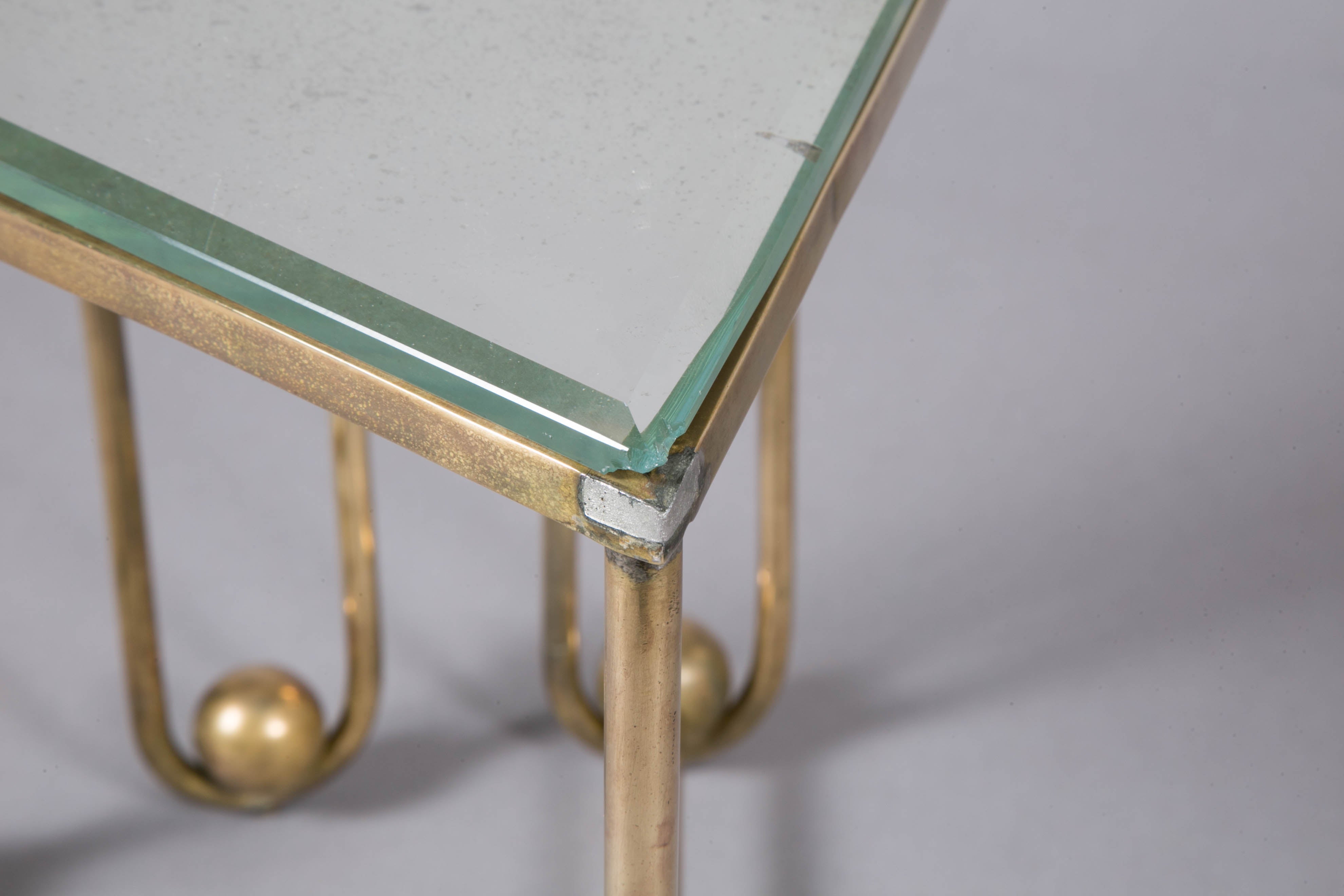 Brass Coffee Table with Nesting Tables by Jean Royère, 1950s 4