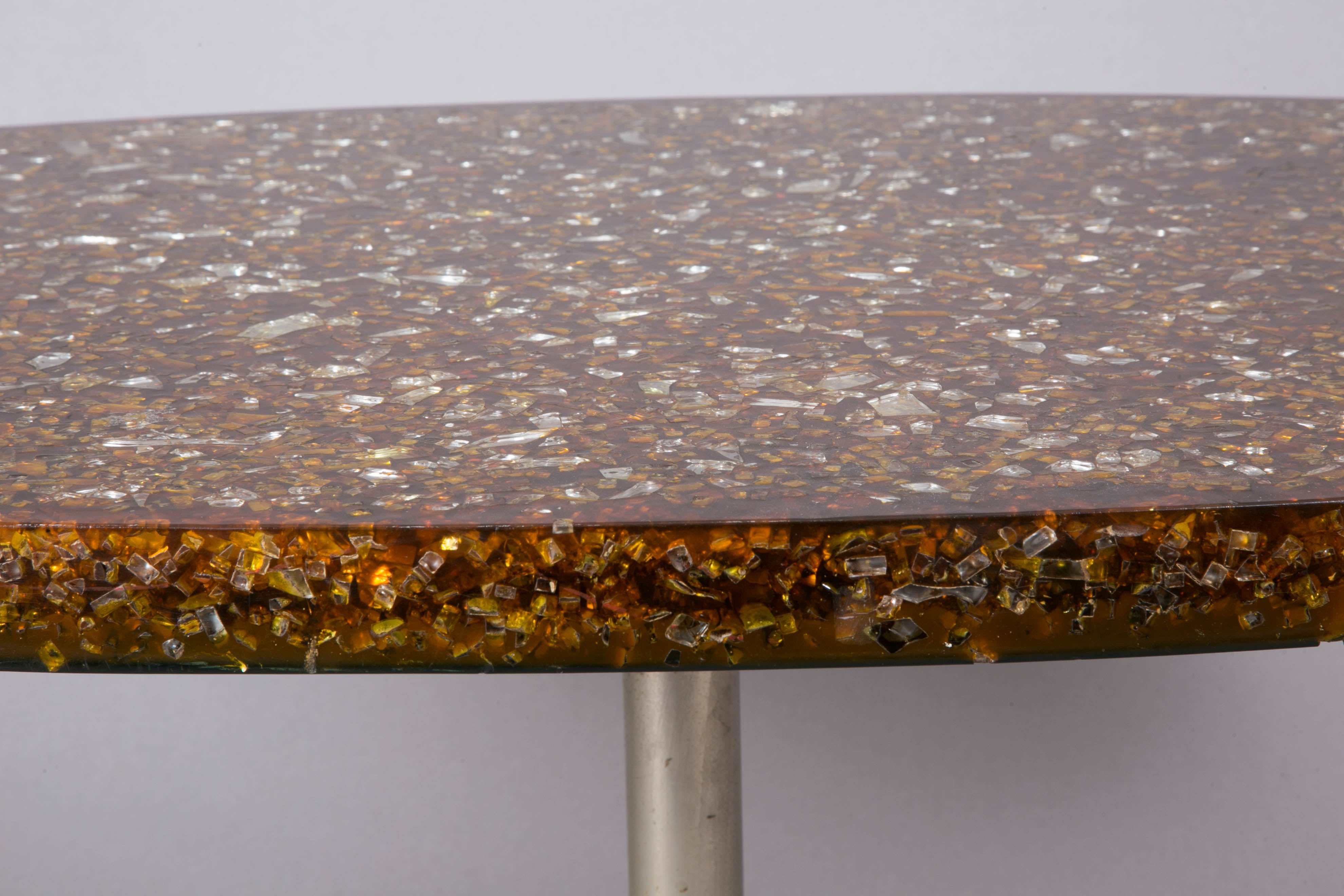 Coffee Table with an Oval Resin Top, circa 1970, by Pierre Giraudon In Good Condition In Paris, FR