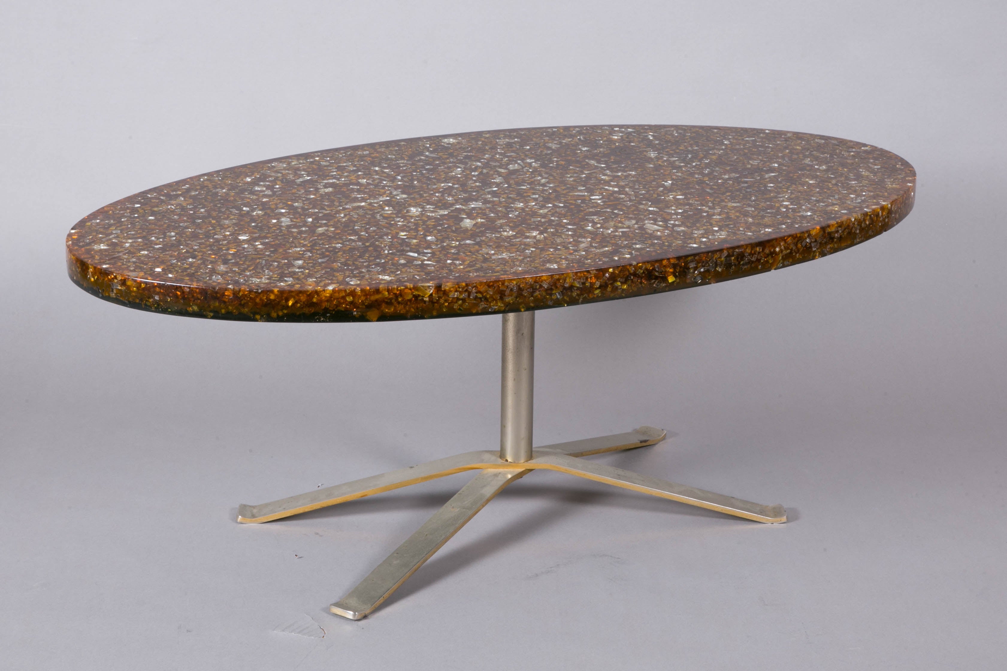 Coffee Table with an Oval Resin Top, circa 1970, by Pierre Giraudon 1