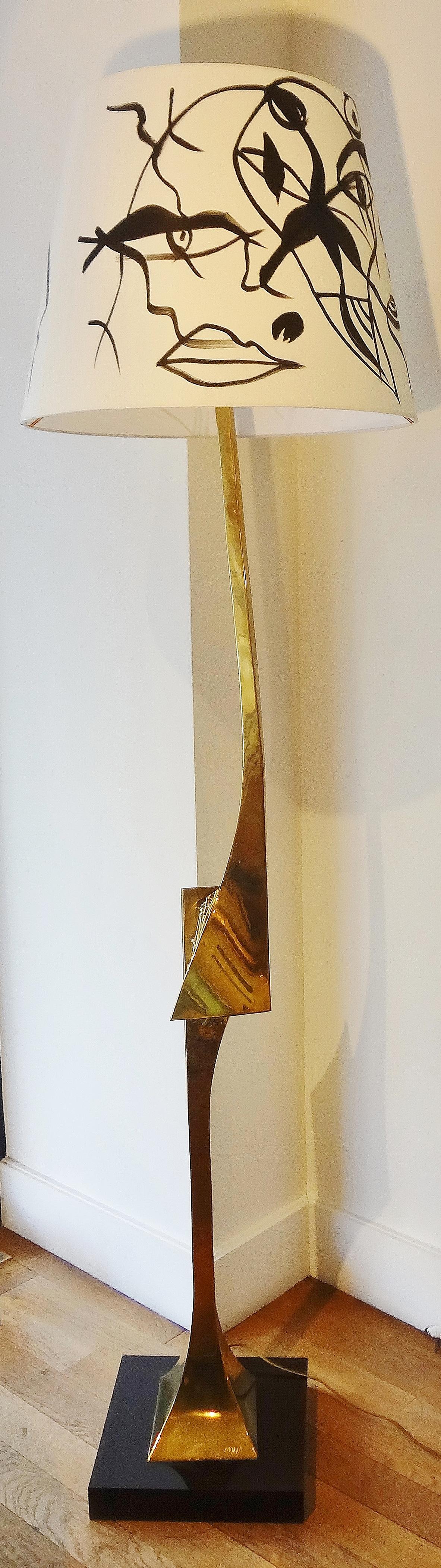 French Gilt Brass Floor Lamp by Claude Santarelli, circa 1975