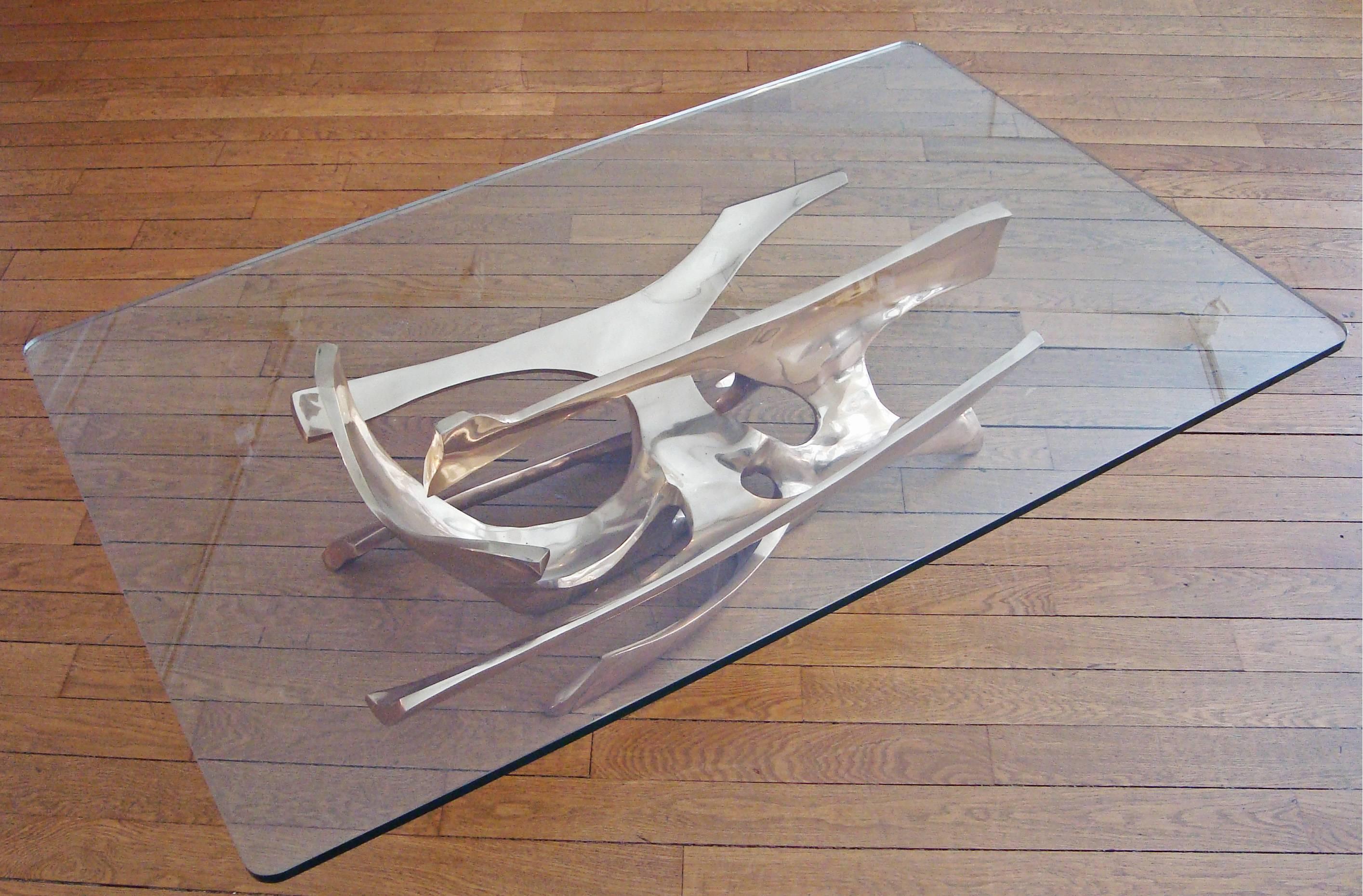 French Gilt Bronze Coffee Table by Fred Brouard, 1970s