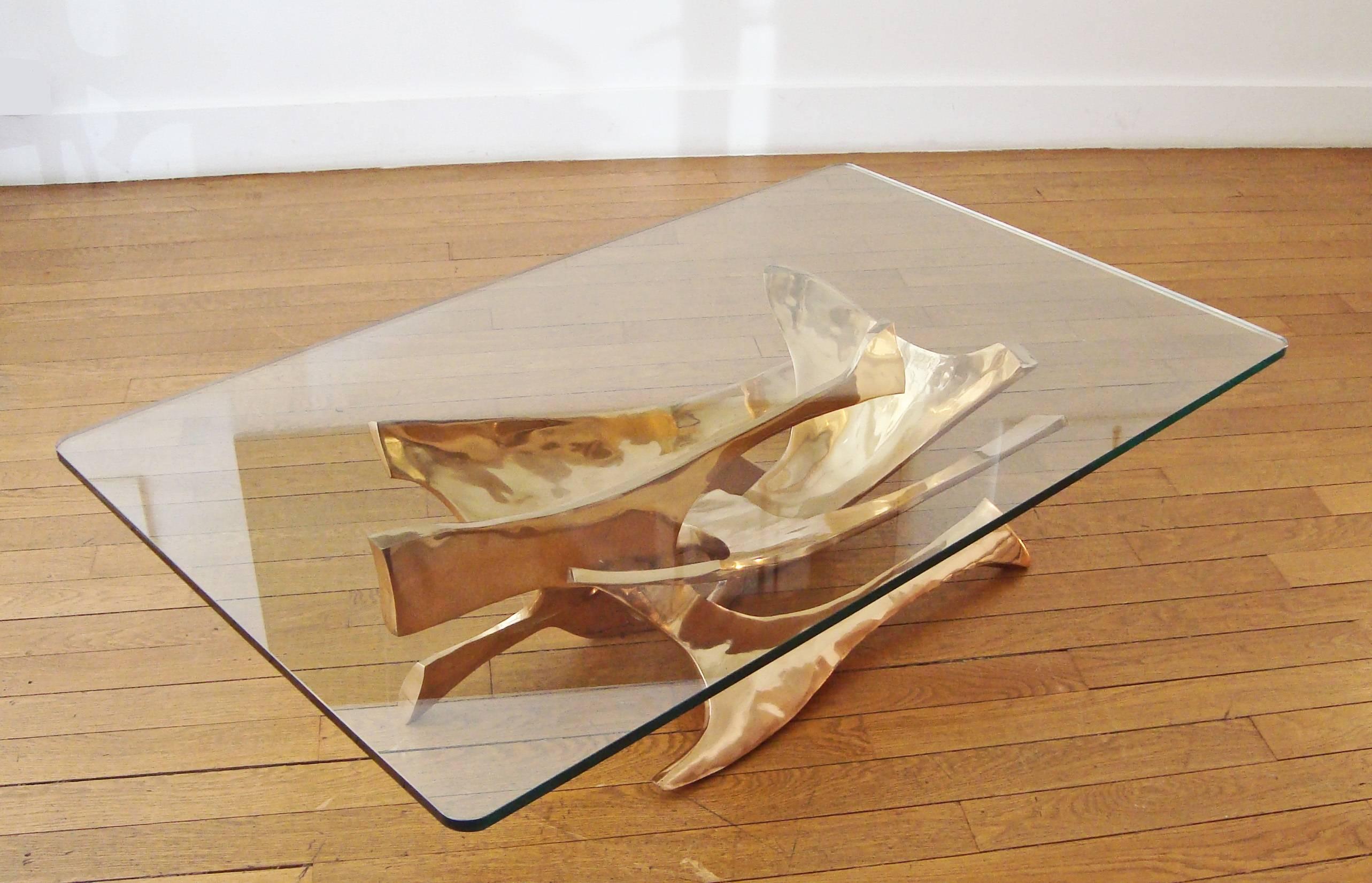 Mid-Century Modern Gilt Bronze Coffee Table by Fred Brouard, 1970s