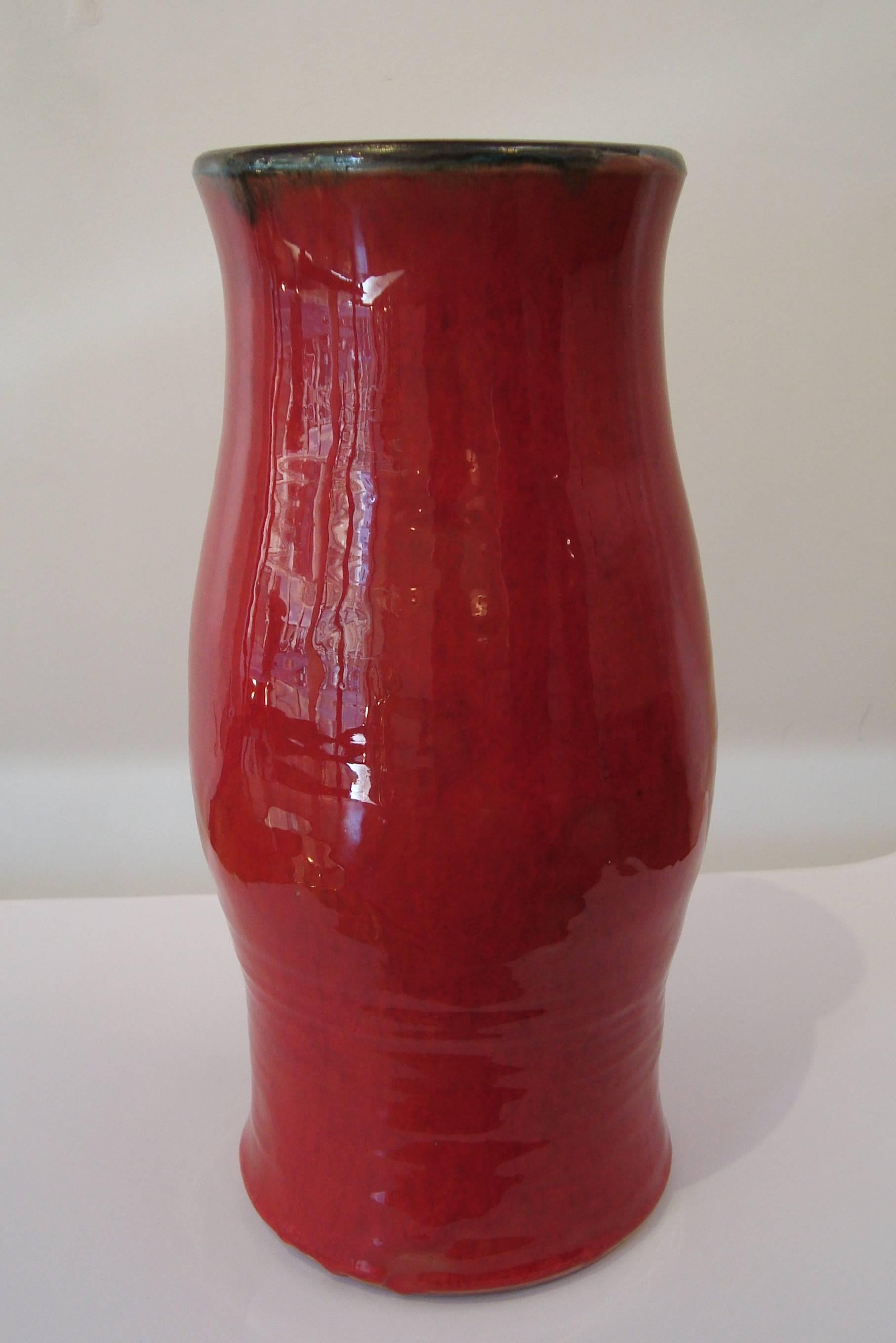 French Red Vase with Black Relied Head, by Cloutier Brothers