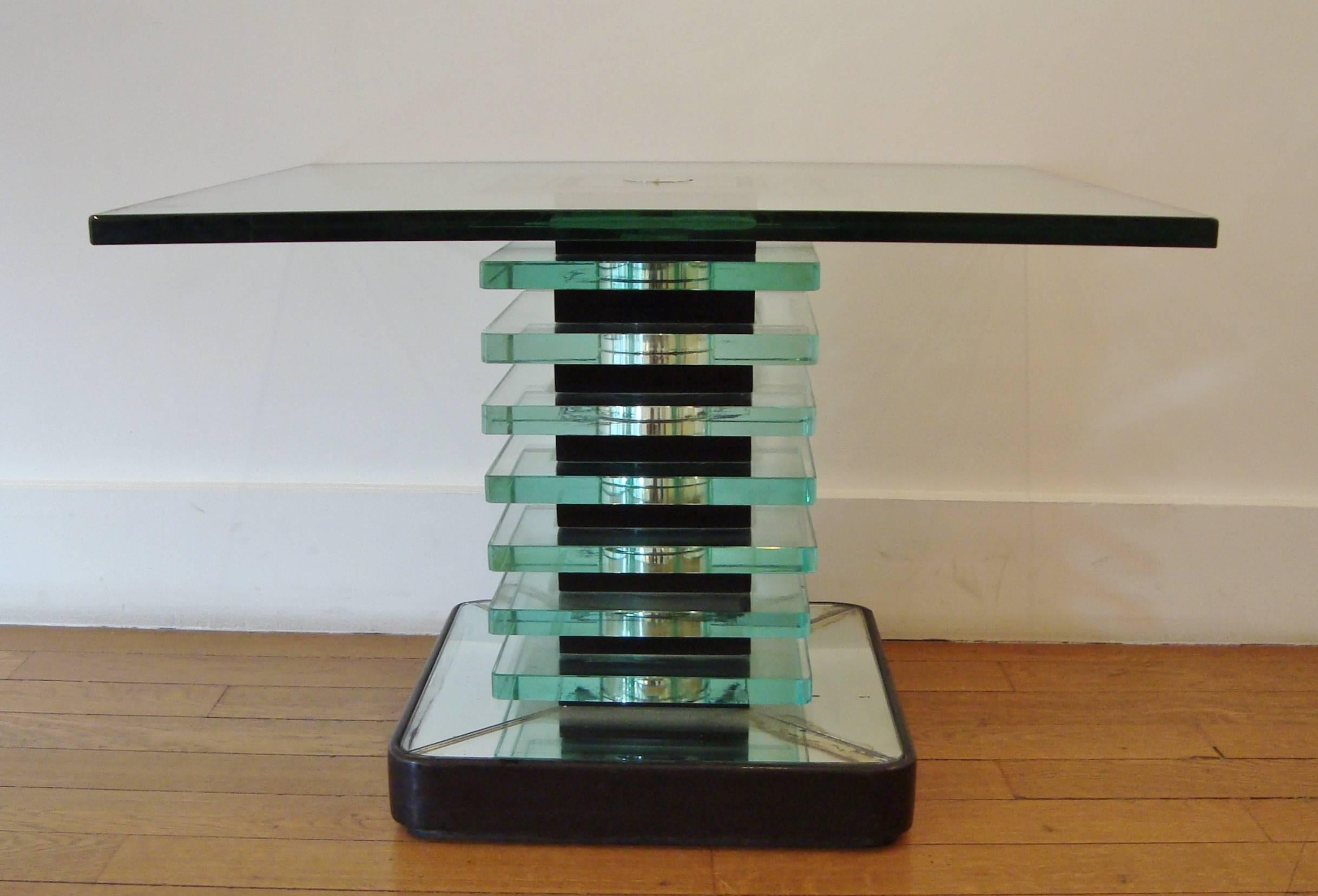 Mid-Century Modern Modernist Glass, Mirror and Wood table, Fontana Arte, Italy, 1940 For Sale