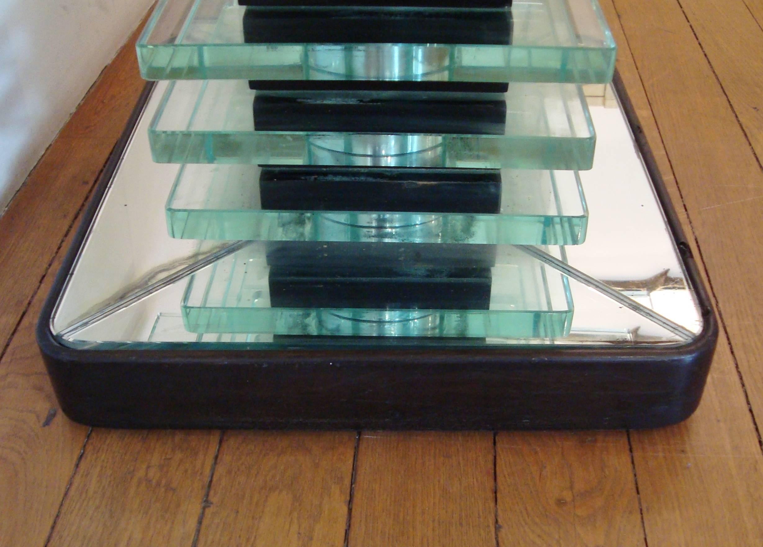 Mid-20th Century Modernist Glass, Mirror and Wood table, Fontana Arte, Italy, 1940 For Sale