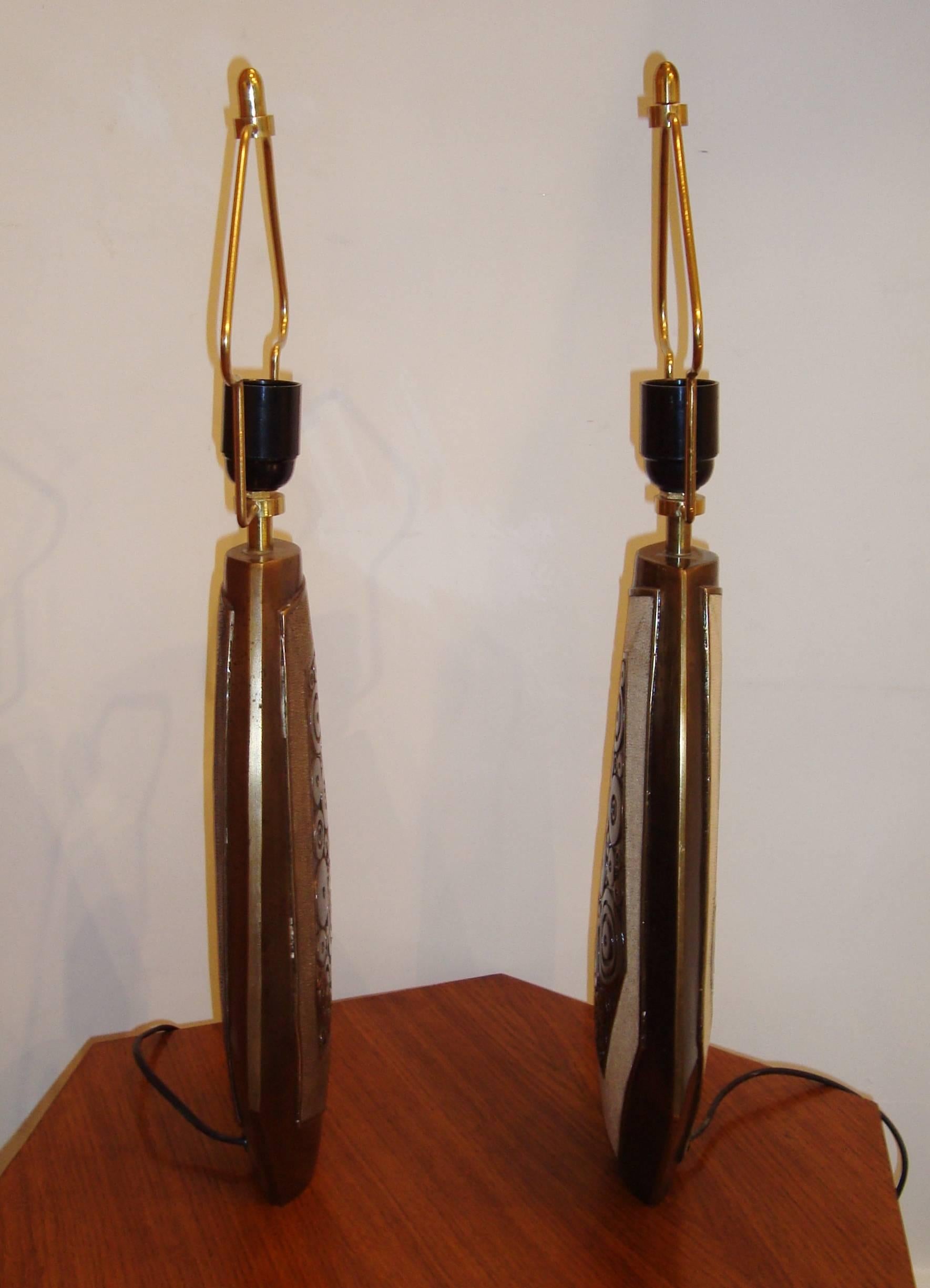 Pair of Bronze and Galuchat table Lamps, 1990s, by Ria et Yiouri Augousti In Good Condition For Sale In Paris, FR