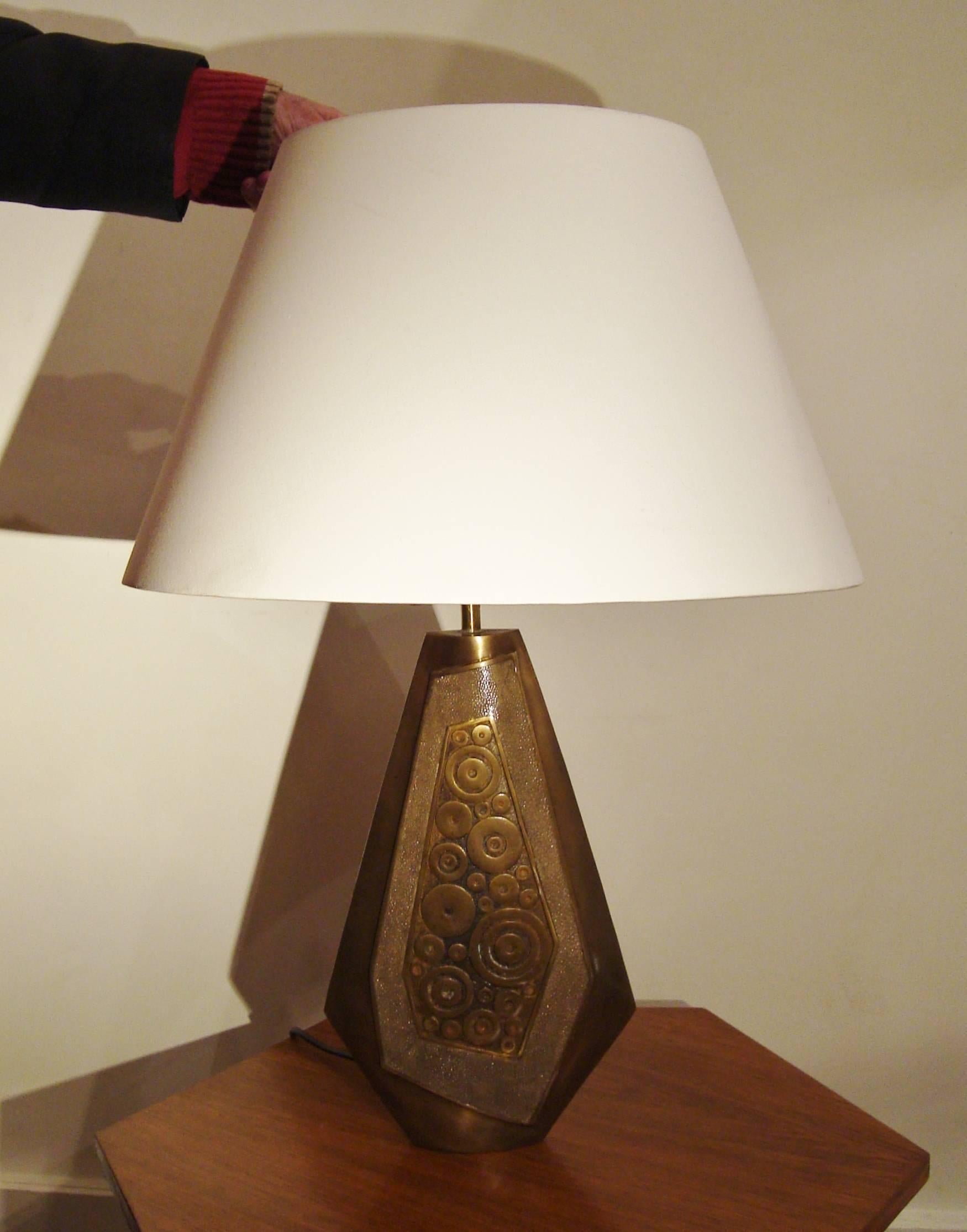 Pair of Bronze and Galuchat table Lamps, 1990s, by Ria et Yiouri Augousti For Sale 1
