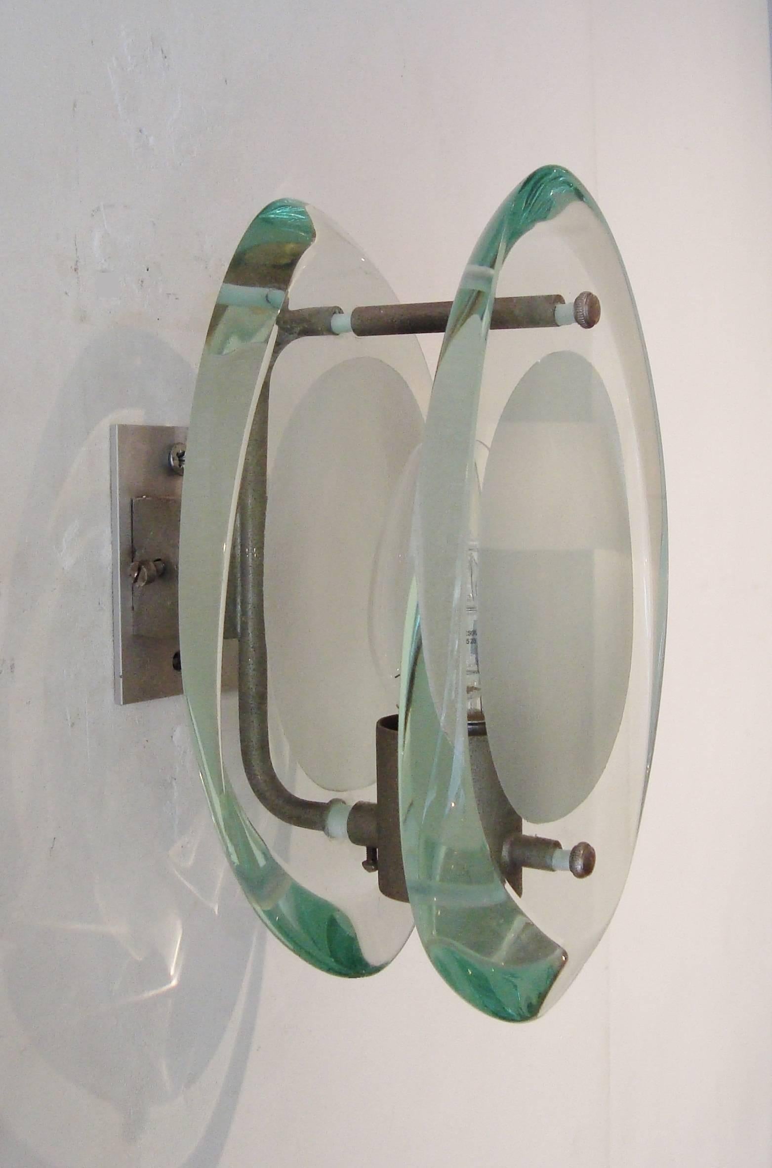 Pair of Glass Wall-Sconces by M.Ingrand for Fontana Arte, 1961 In Fair Condition In Paris, FR