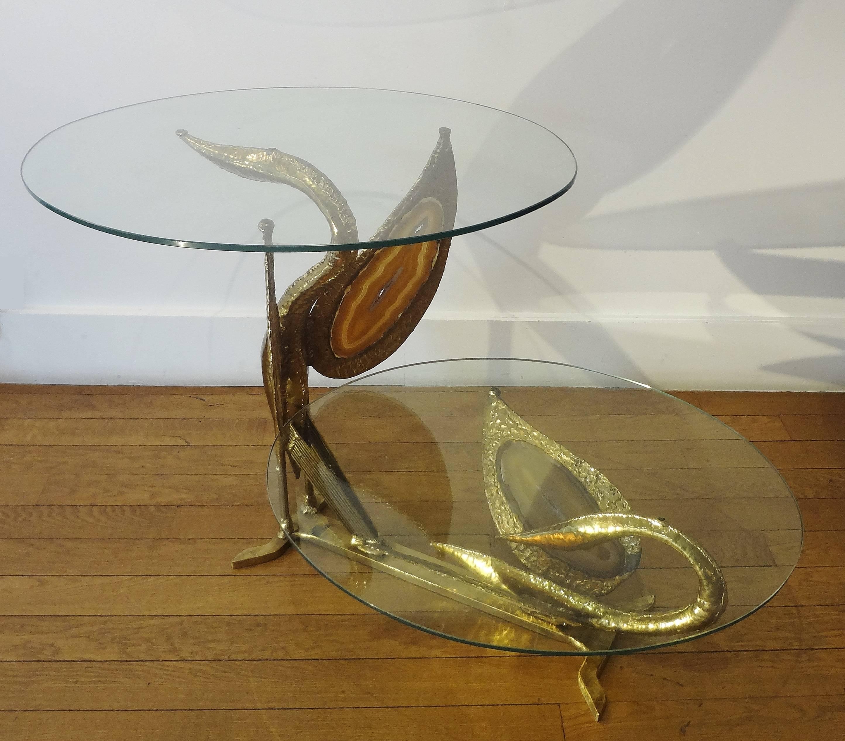 French Fantastic Brass and Agate Coffee Table by Henri Fernandez, 1970s