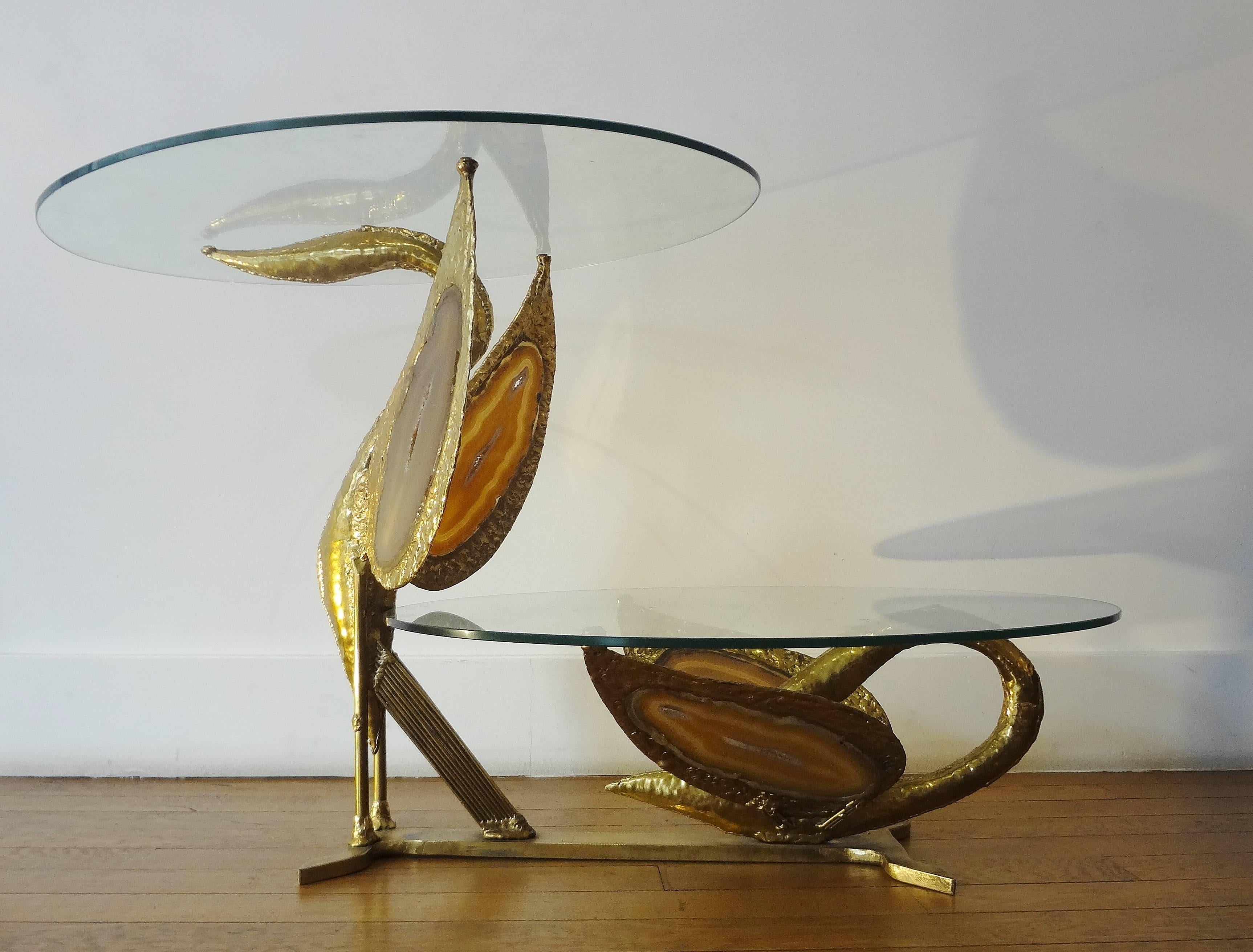 Gilt Fantastic Brass and Agate Coffee Table by Henri Fernandez, 1970s