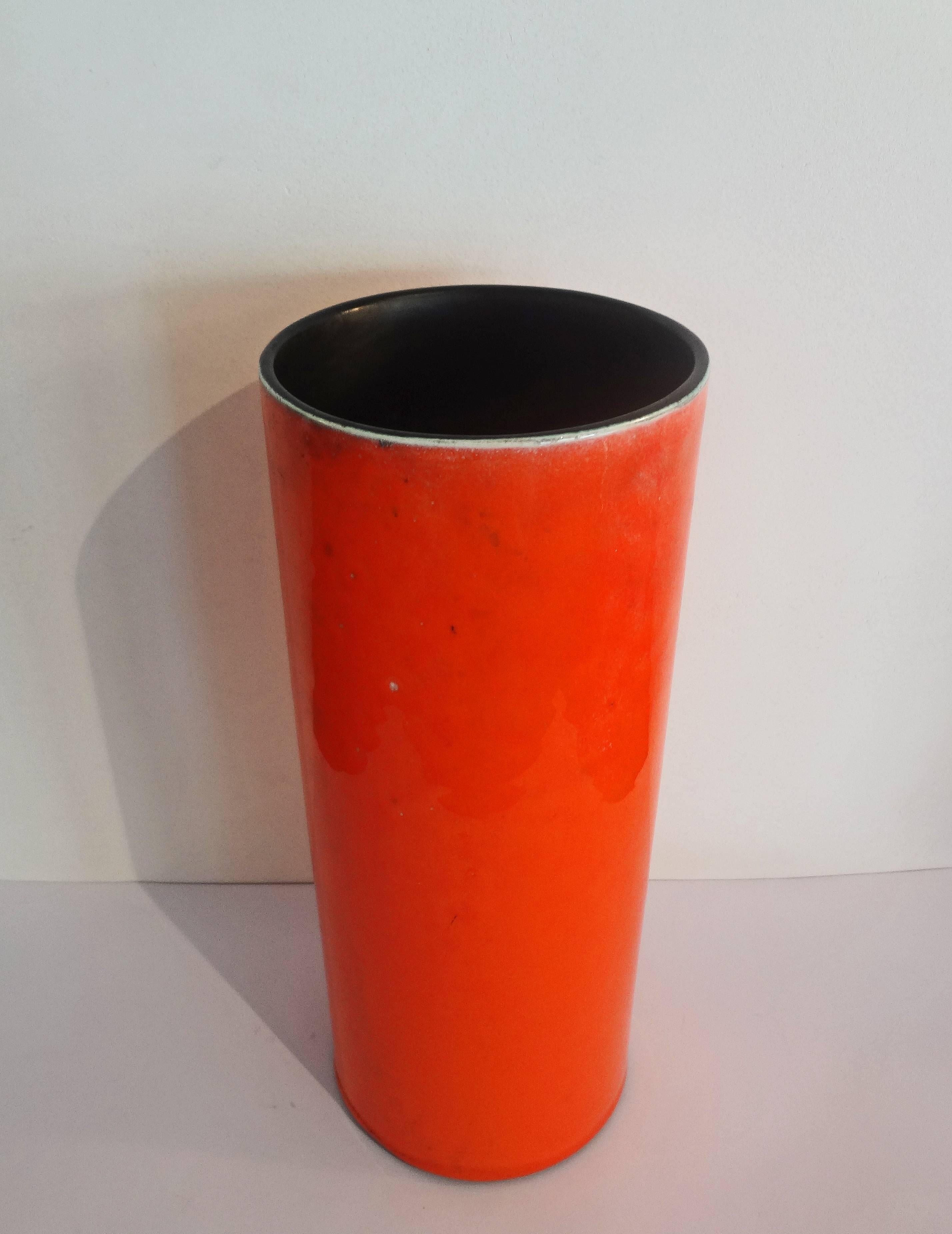 Mid-Century Modern High Orange Cylinder Vase by Georges Jouve, circa 1956