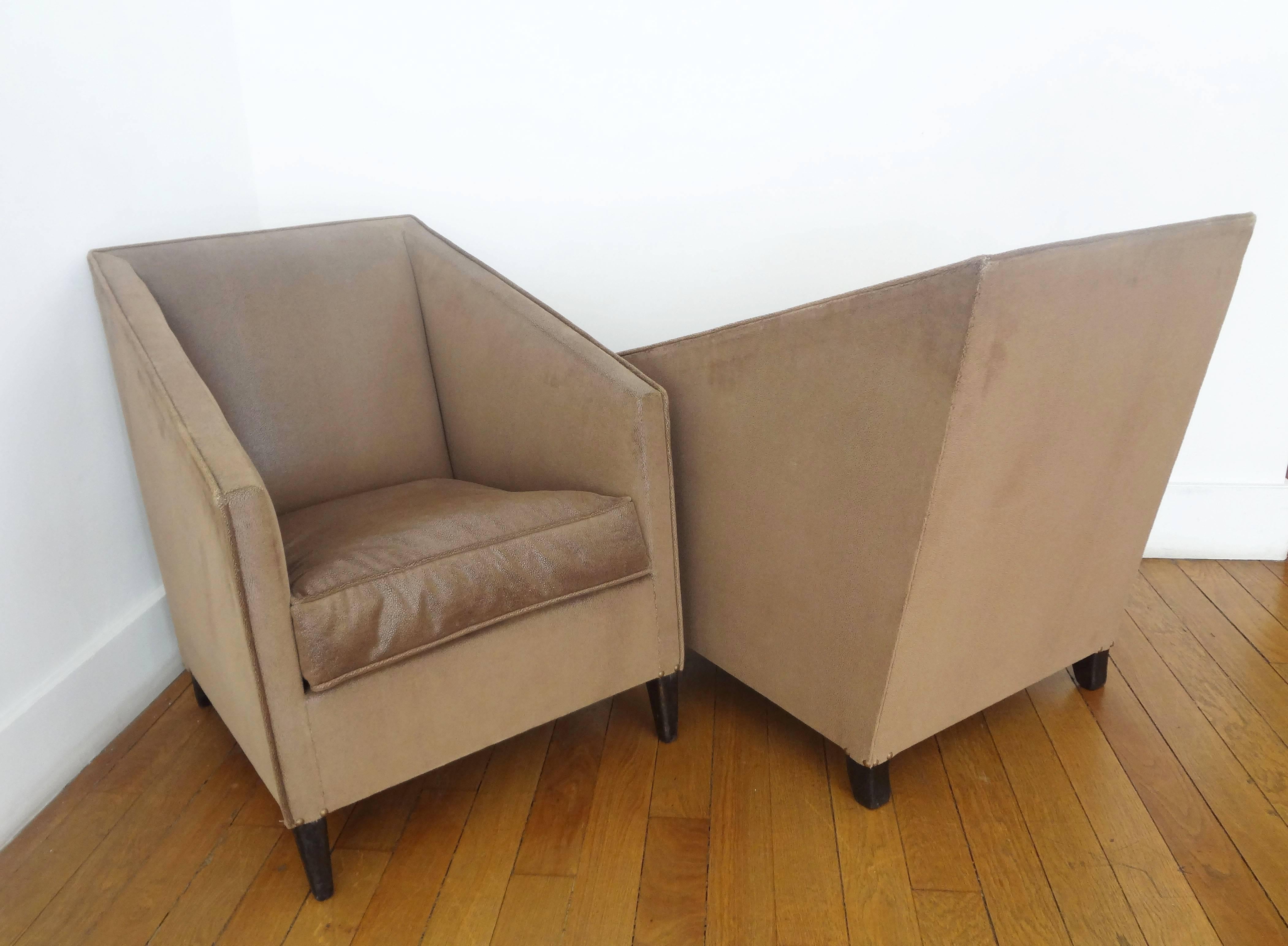 Patinated Pair of Modernist Armchairs, 1920s, by Francis Jourdain For Sale