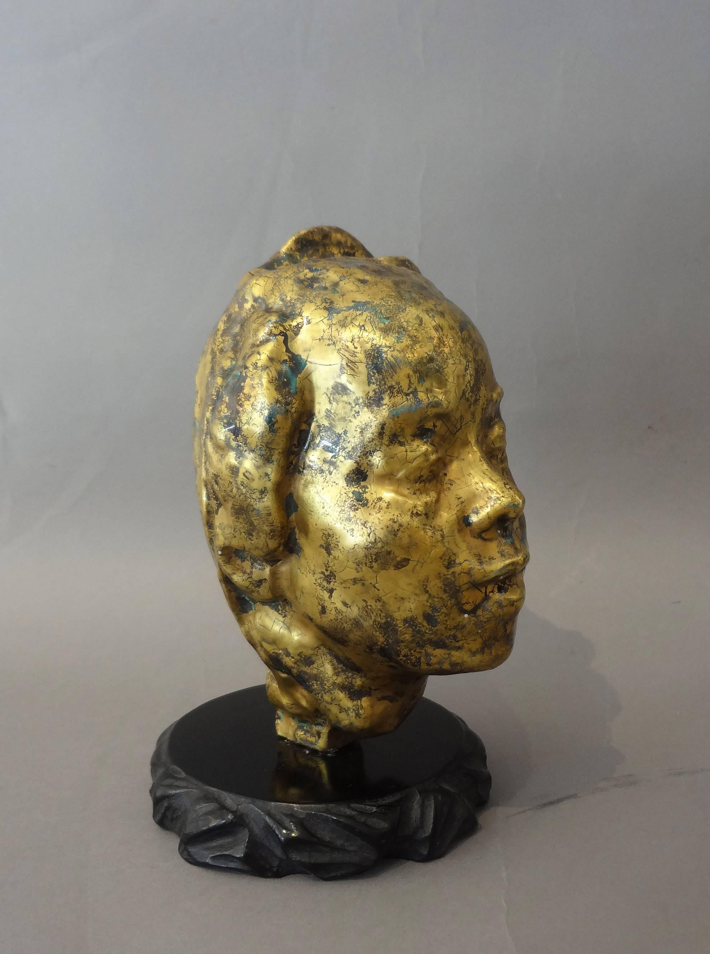 Enameled Tête Sculptée en Céramique D'après Rodin, Par Jean Mayodon, 1930s For Sale