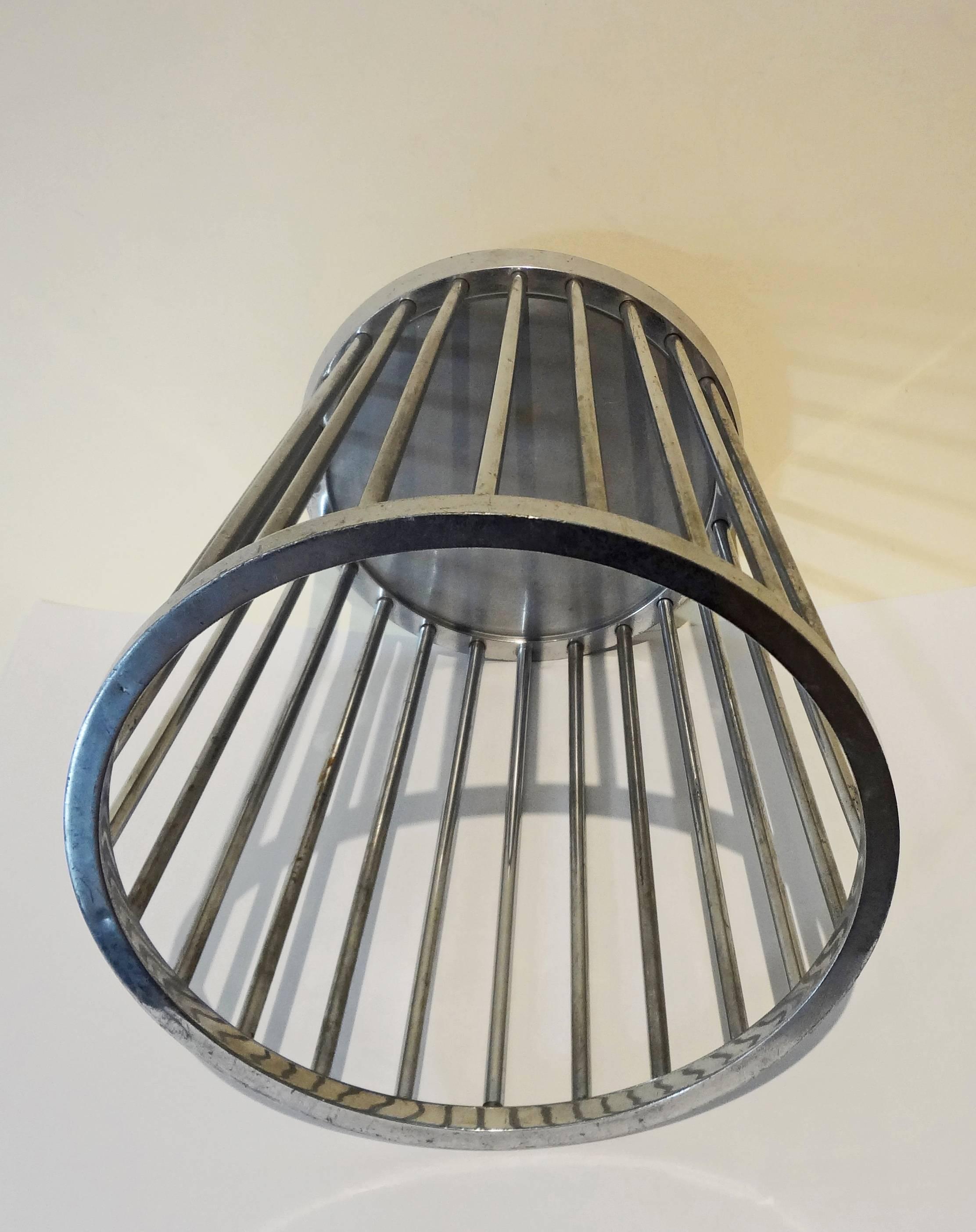 French Steel Wastebasket by Jacques Adnet, 1930