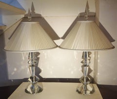 Spectacular Pair of Glass Table Lamps, France, 1970s