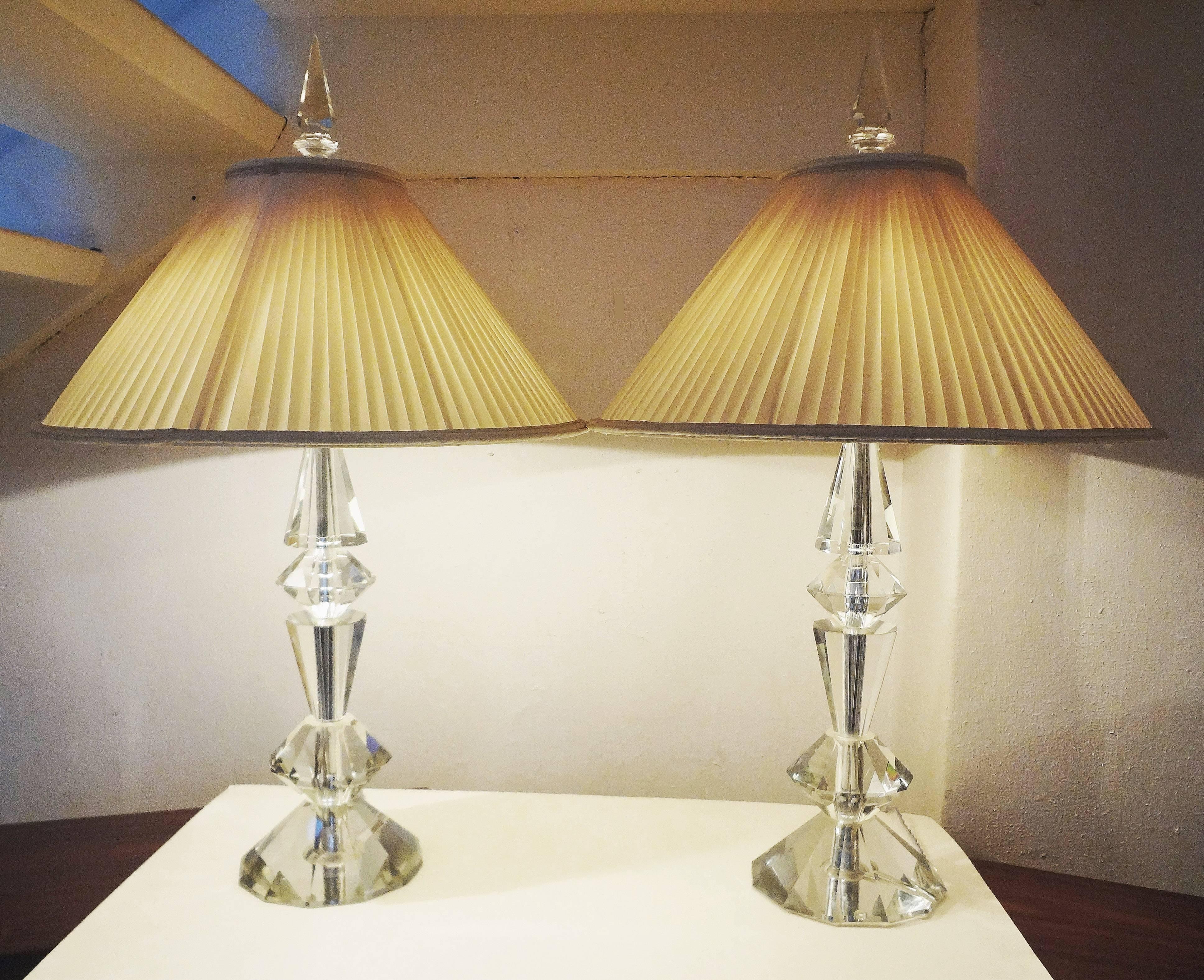 Mid-20th Century Spectacular Pair of Glass Table Lamps, France, 1970s For Sale