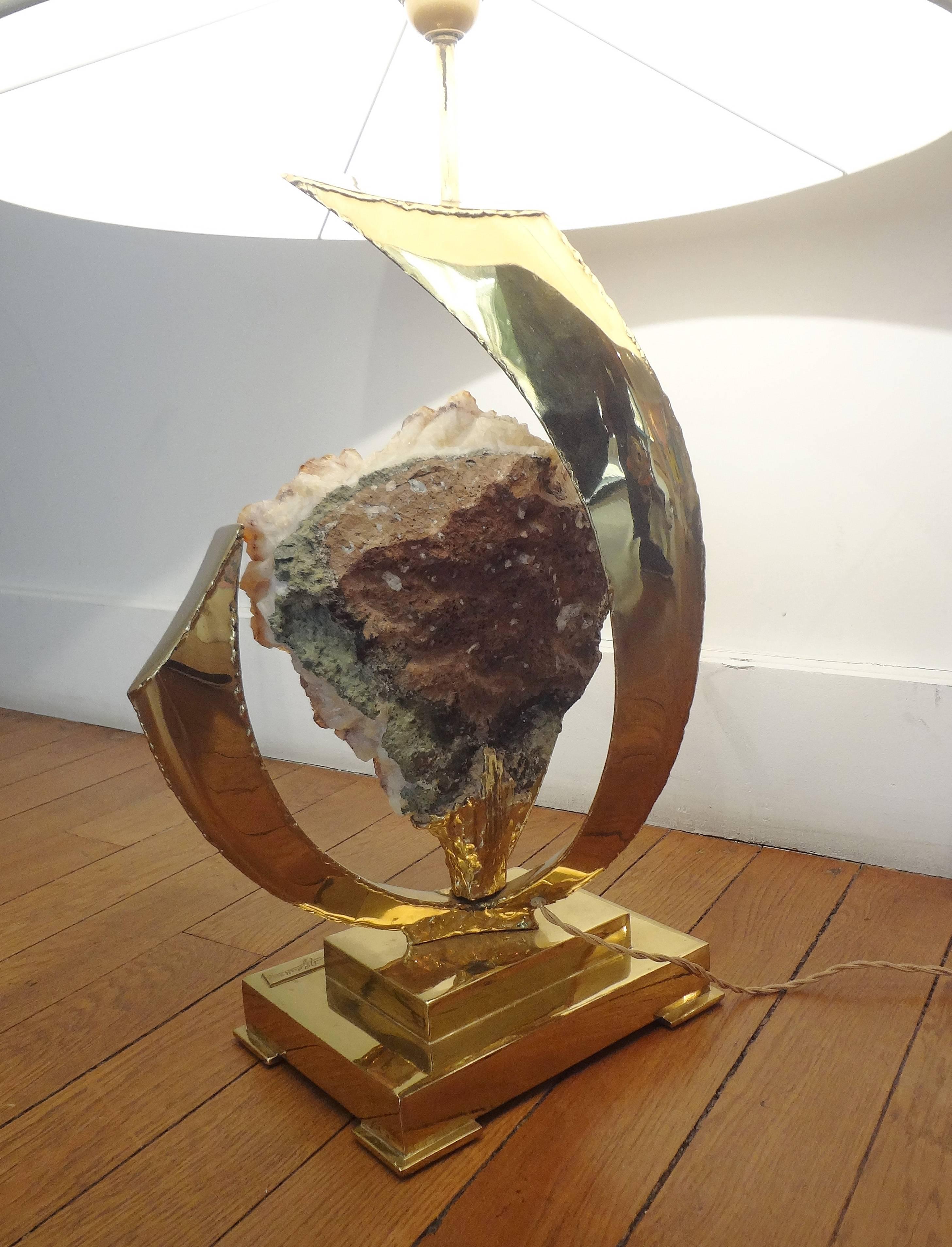 French Sculpted Table Lamp with a Rock Crystal Geode, 1970s by J. Duval-Brasseur For Sale