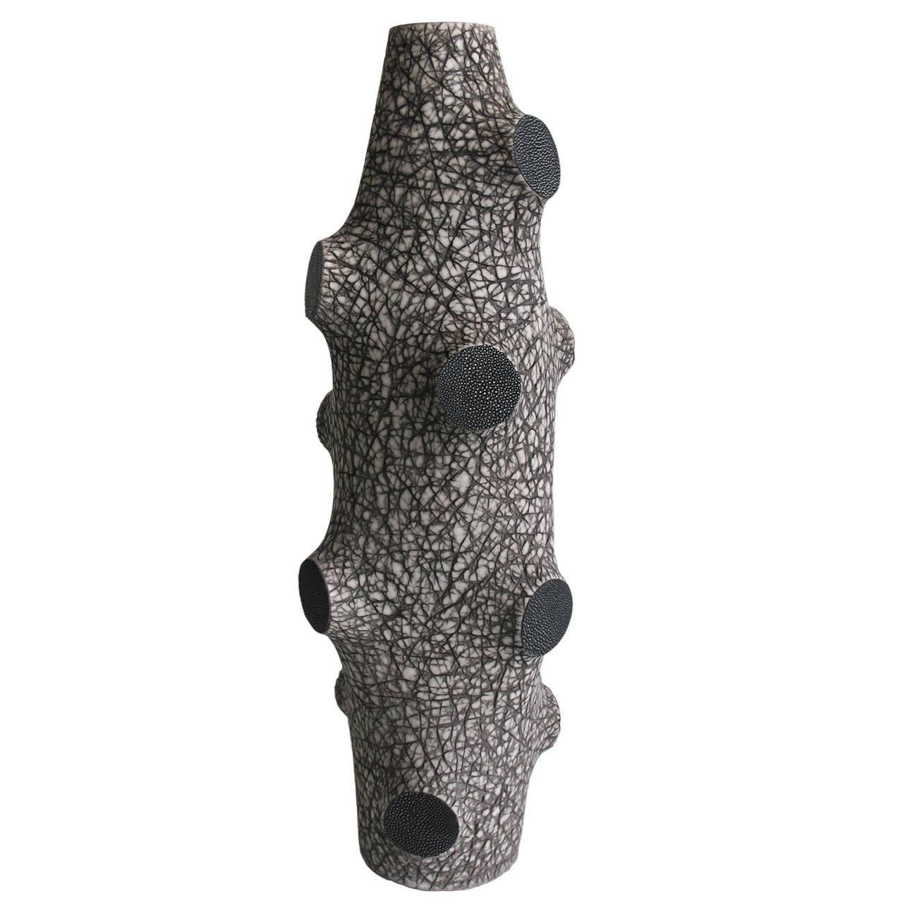 Tall Textured Ceramic Vase with Shagreen Detailing For Sale