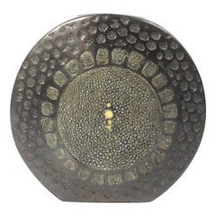 Blackened Brass and Grey Shagreen Vase