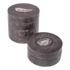 Pair of Grey Shagreen and Agate Boxes