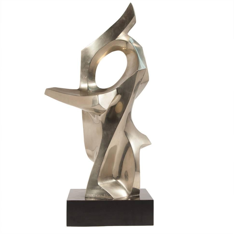 A magnificent abstract example of Seymour Meyer's sculptural forms. This bronze sculpture is signed by the artists and titled "Avanti". Stands on an acrylic swivel base. Edition: 7/9. Item has to be crated for shipping because of it's